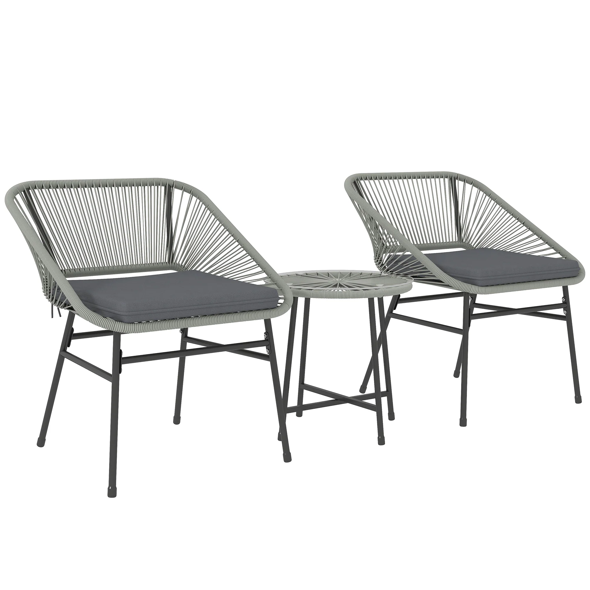 3 Pieces Garden Rattan Bistro Set with Chairs, Glass Top Table & Cushions, Light Grey - Image 2