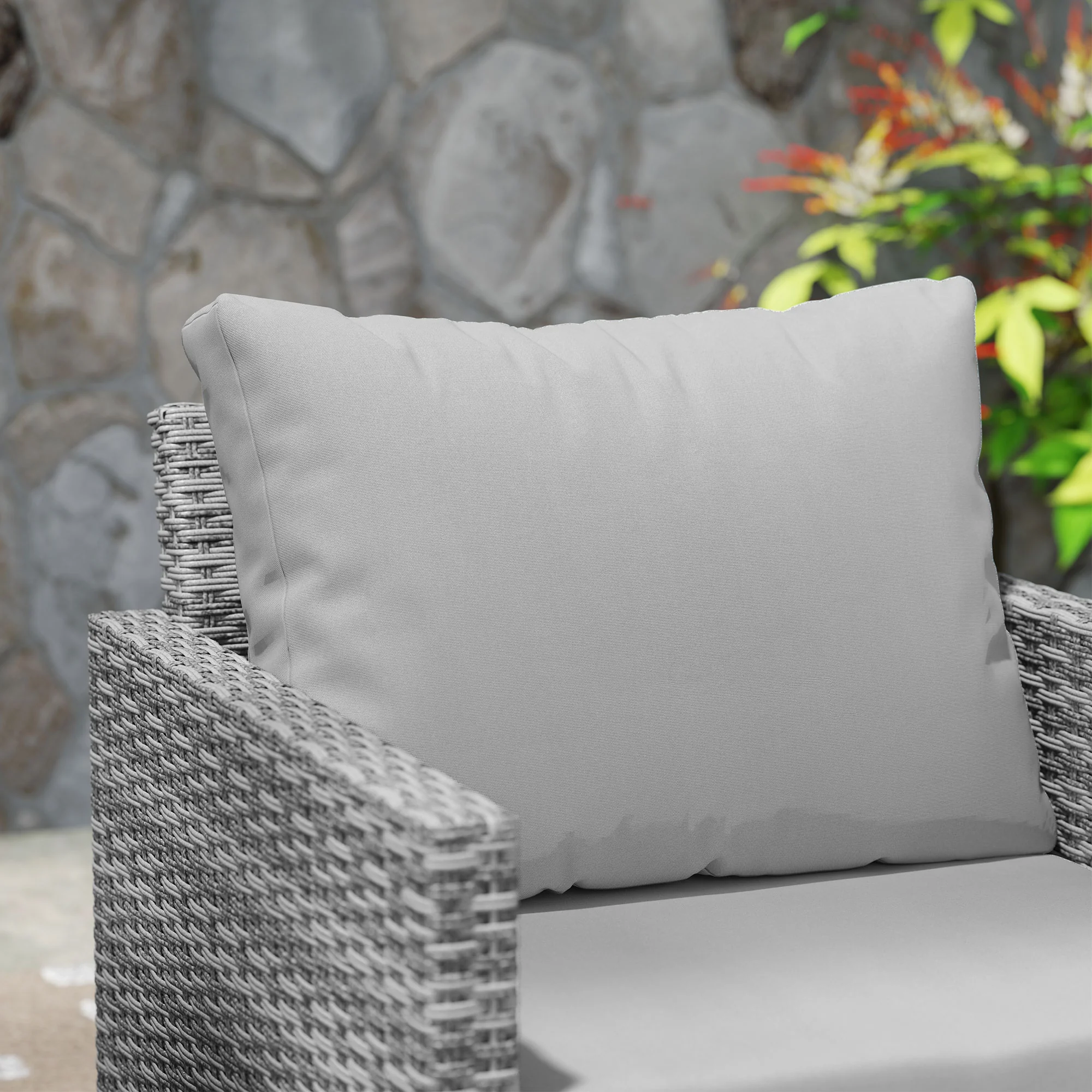 3 Pieces Rattan Bistro Set with Glass Top Coffee Table & Chairs for Patio, Terrace, Grey - Image 10