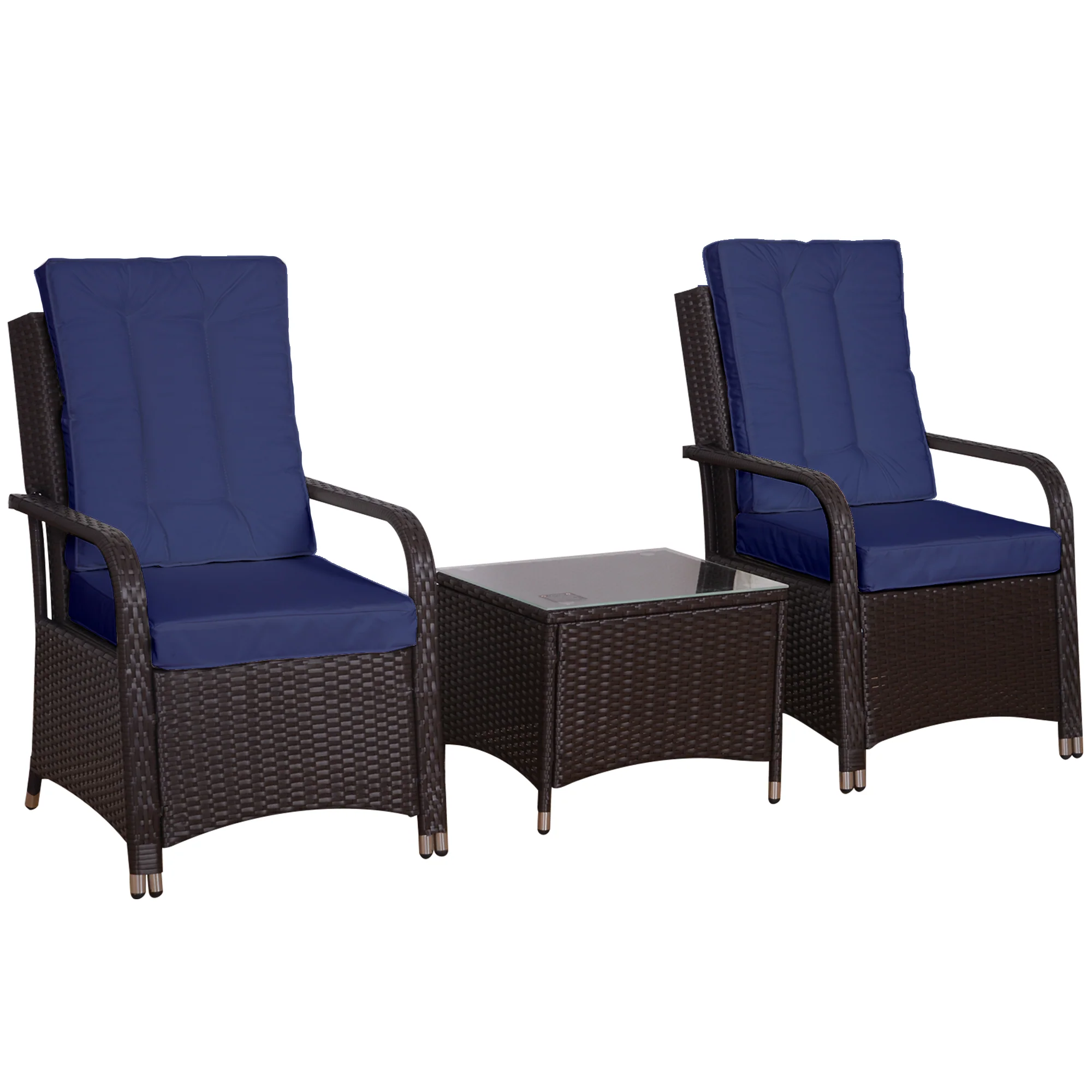 3 Pieces Patio Rattan Bistro Set w/ Coffee Table, Chairs & Furniture Cover, Dark Blue - Image 2