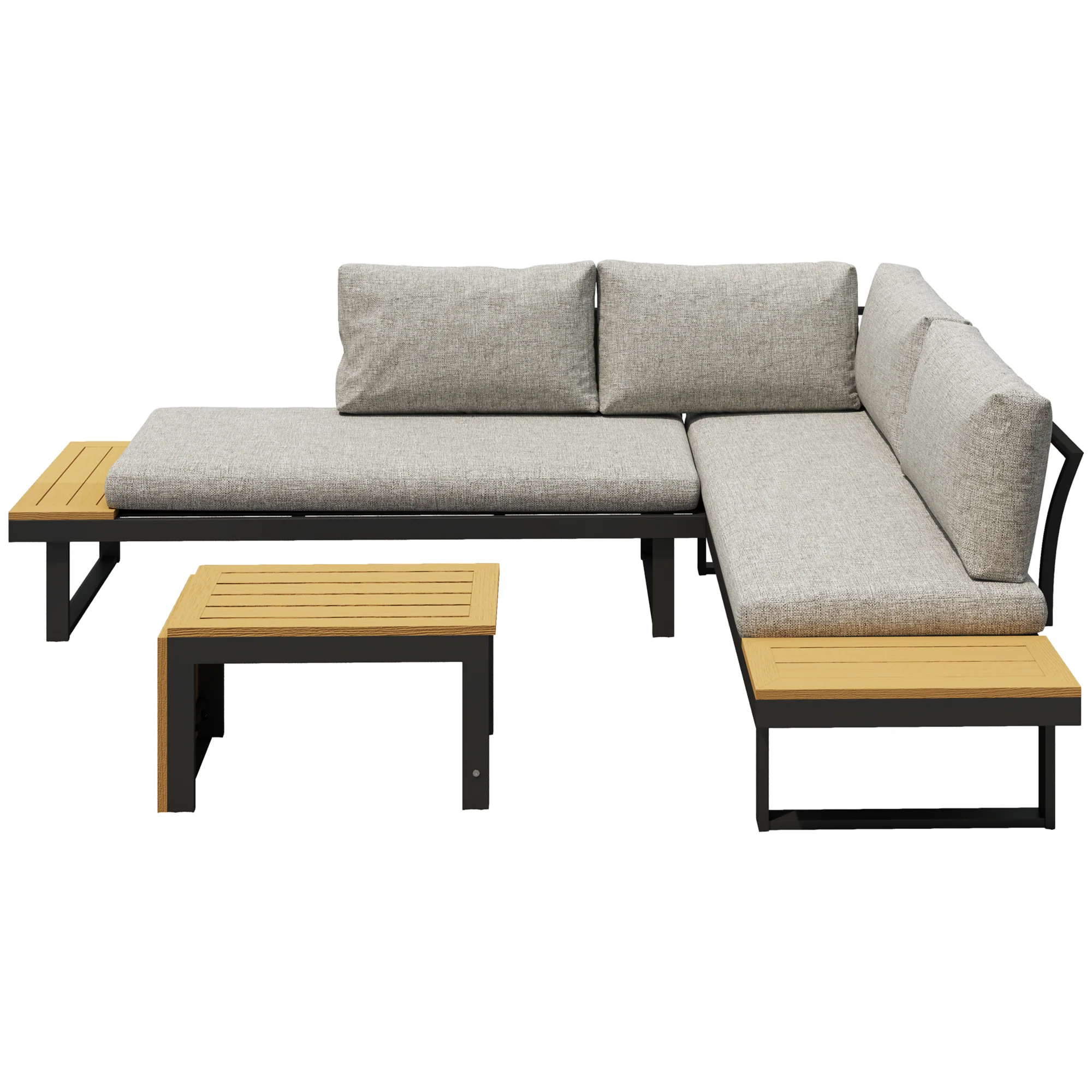 3pc Sectional Patio Set with 2 Loveseats and WPC Table, Light Grey - Image 2