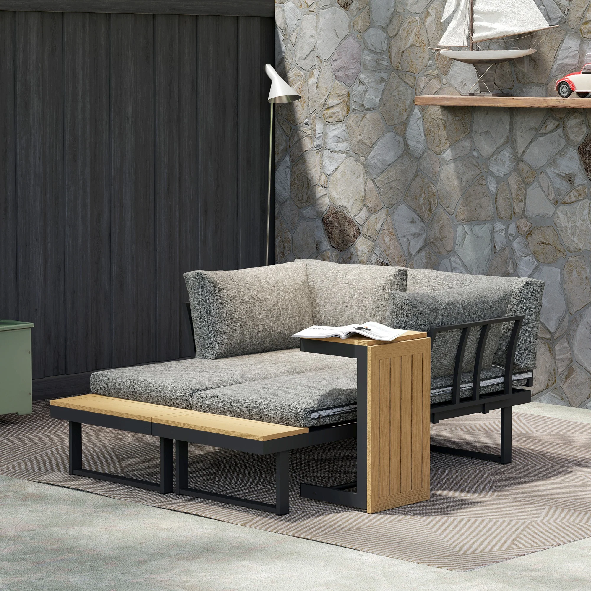 3pc Sectional Patio Set with 2 Loveseats and WPC Table, Light Grey - Image 4