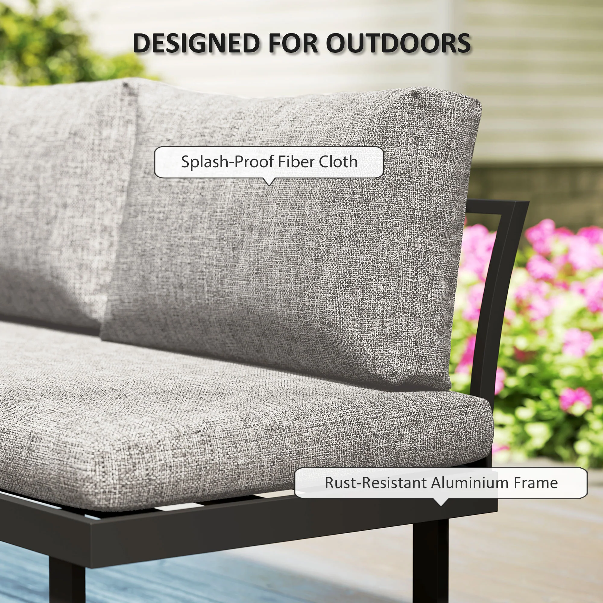 3pc Sectional Patio Set with 2 Loveseats and WPC Table, Light Grey - Image 8