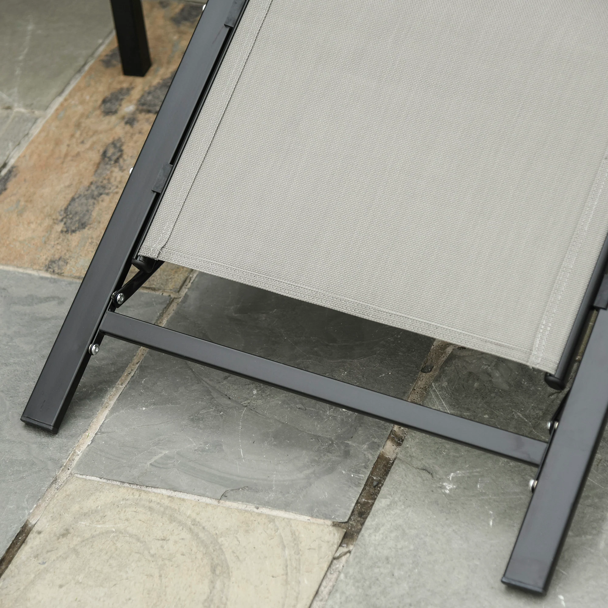 3 Pieces Sun Lounger Set, Metal Frame Sunbathing Chair with Side Table & Armrest, Grey - Image 11