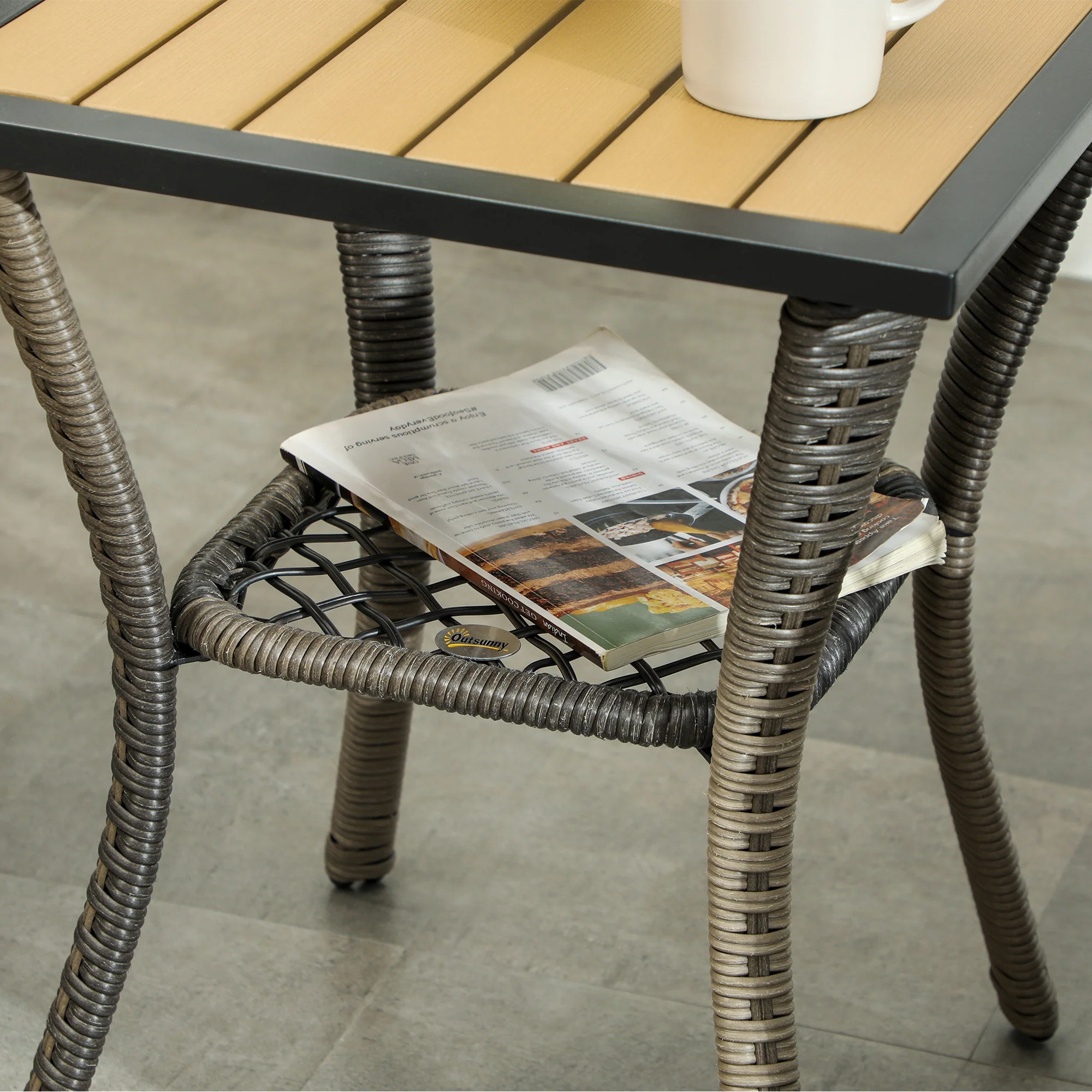 3 Piece Wicker Bistro Set with 2-Tier Glass Top Table, Cushions for Balcony, Porch, Grey - Image 11
