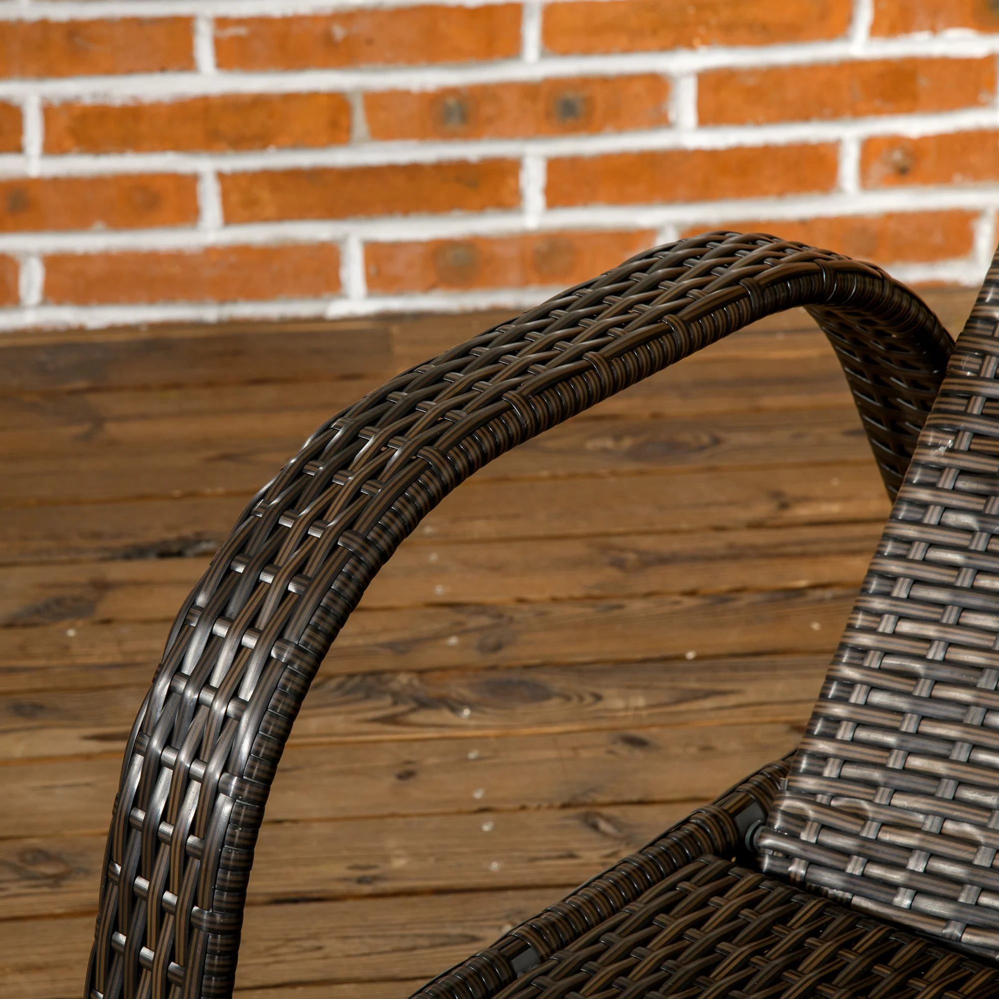 3 Pieces Wicker Patio Lounger Set with 5-Level Backrest, Table & Wheels, Dark Blue - Image 11