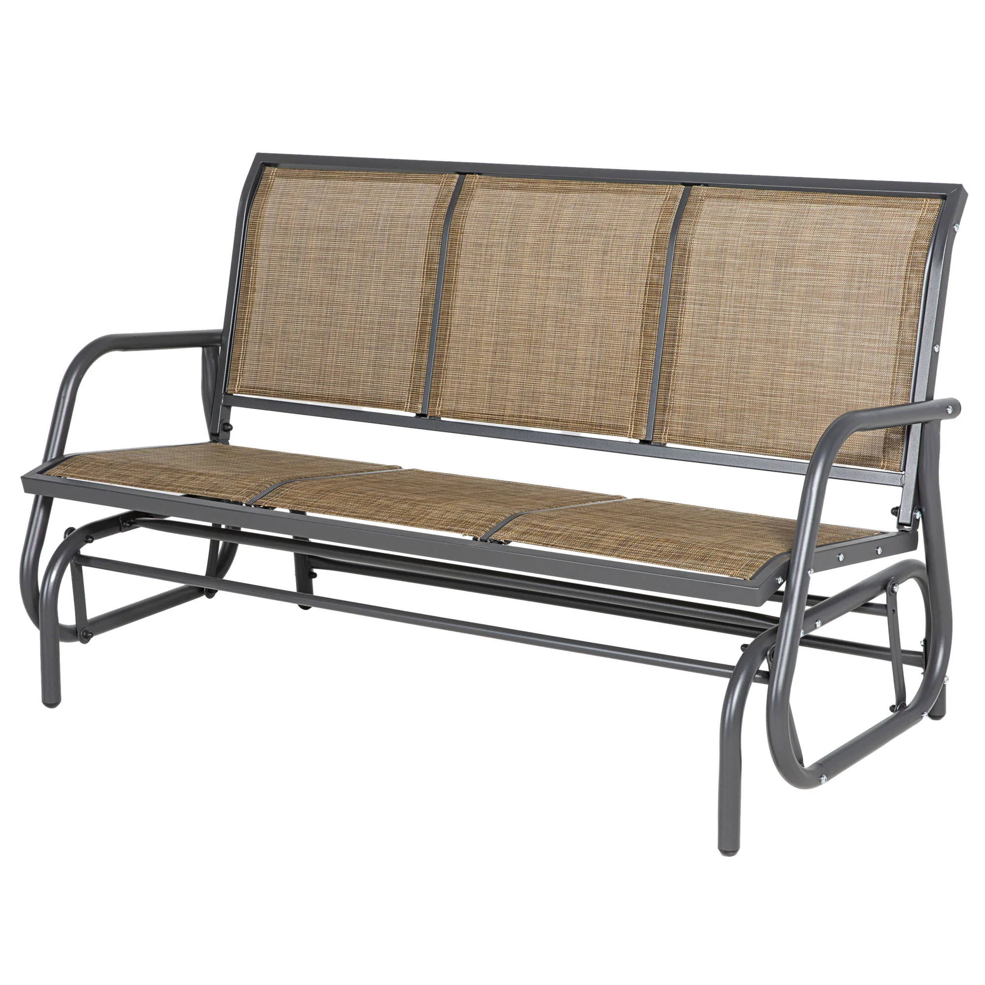 3-Seat Outdoor Patio Rocking Chair w/ Steel Frame & Sling Fabric Seat for Lawn, Brown - Image 2