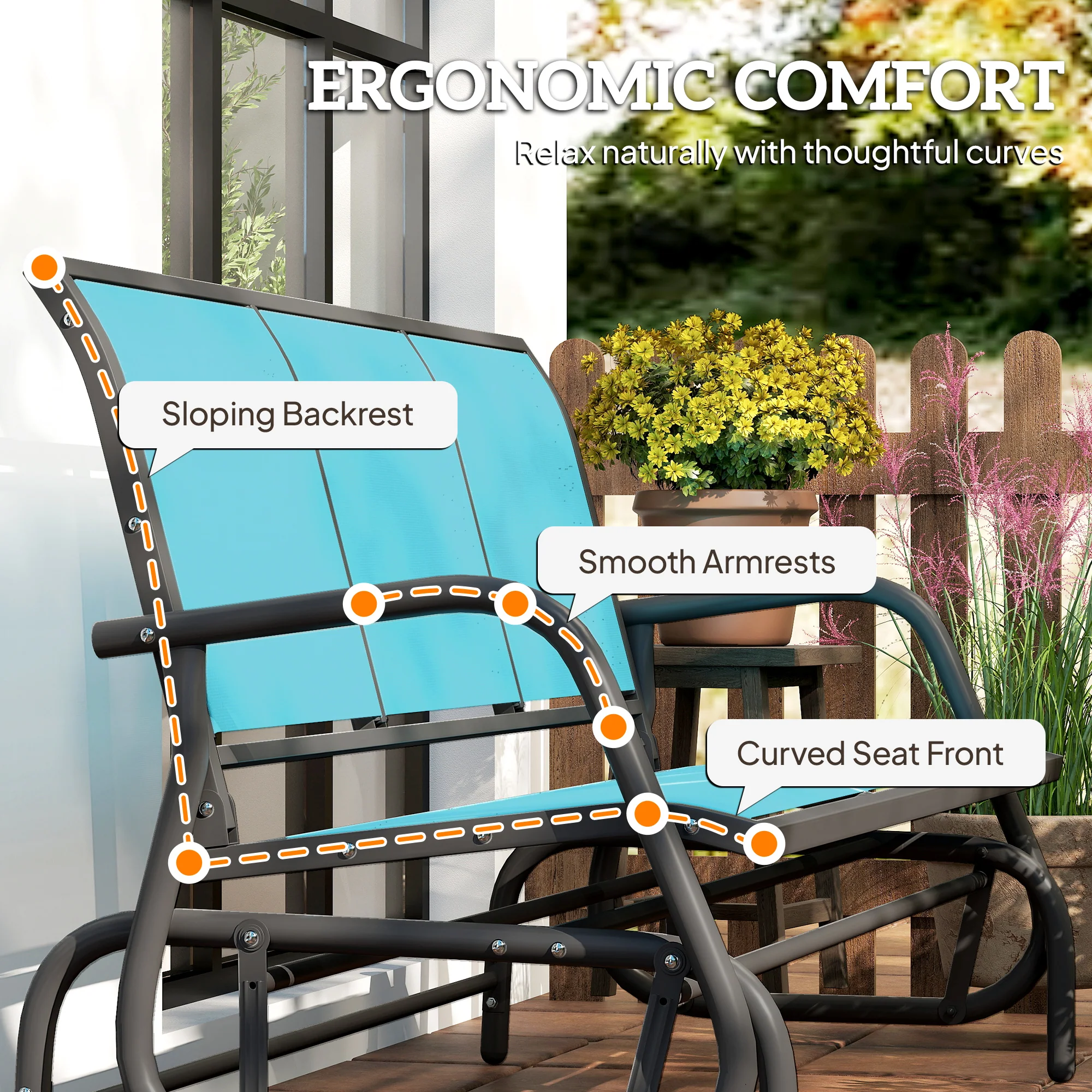 3-Seat Outdoor Glider Bench with Mesh Seat and Steel Frame, Blue - Image 10