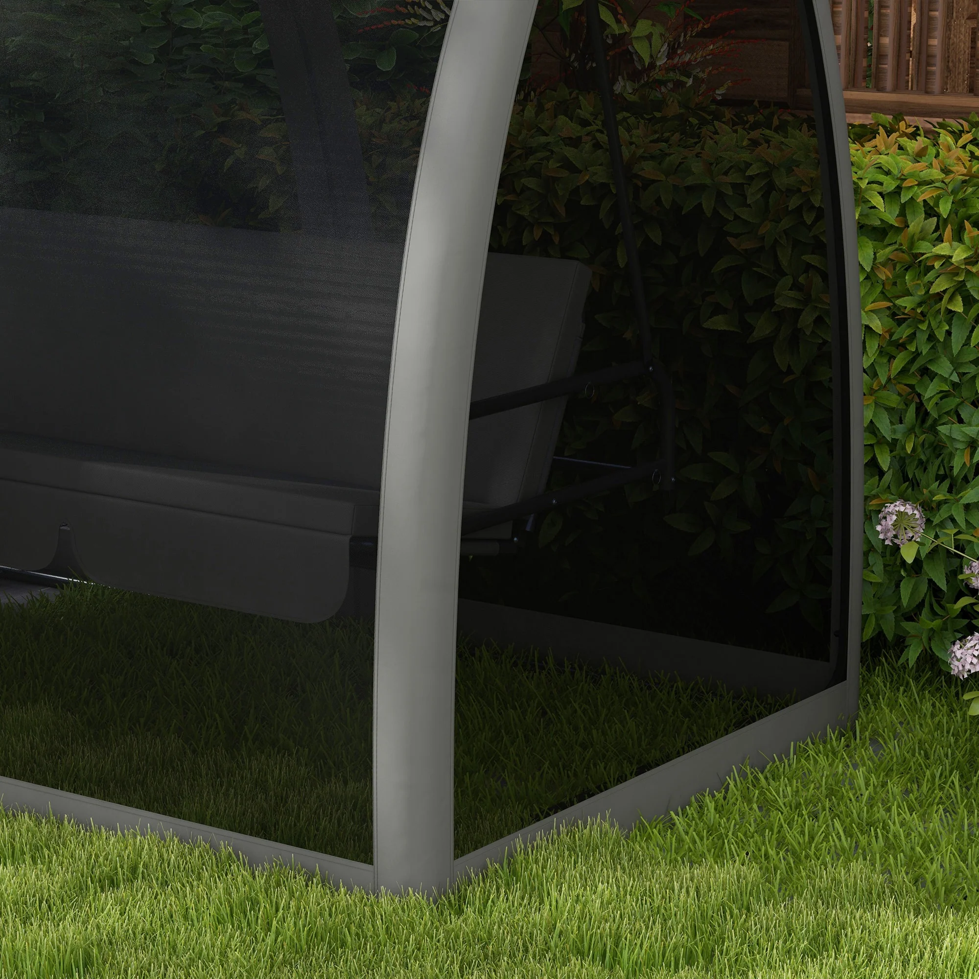 3-Seater Swing Hammock Chair w/ Canopy Netting Walls, Outdoor Lounger Bed, Dark Grey - Image 11