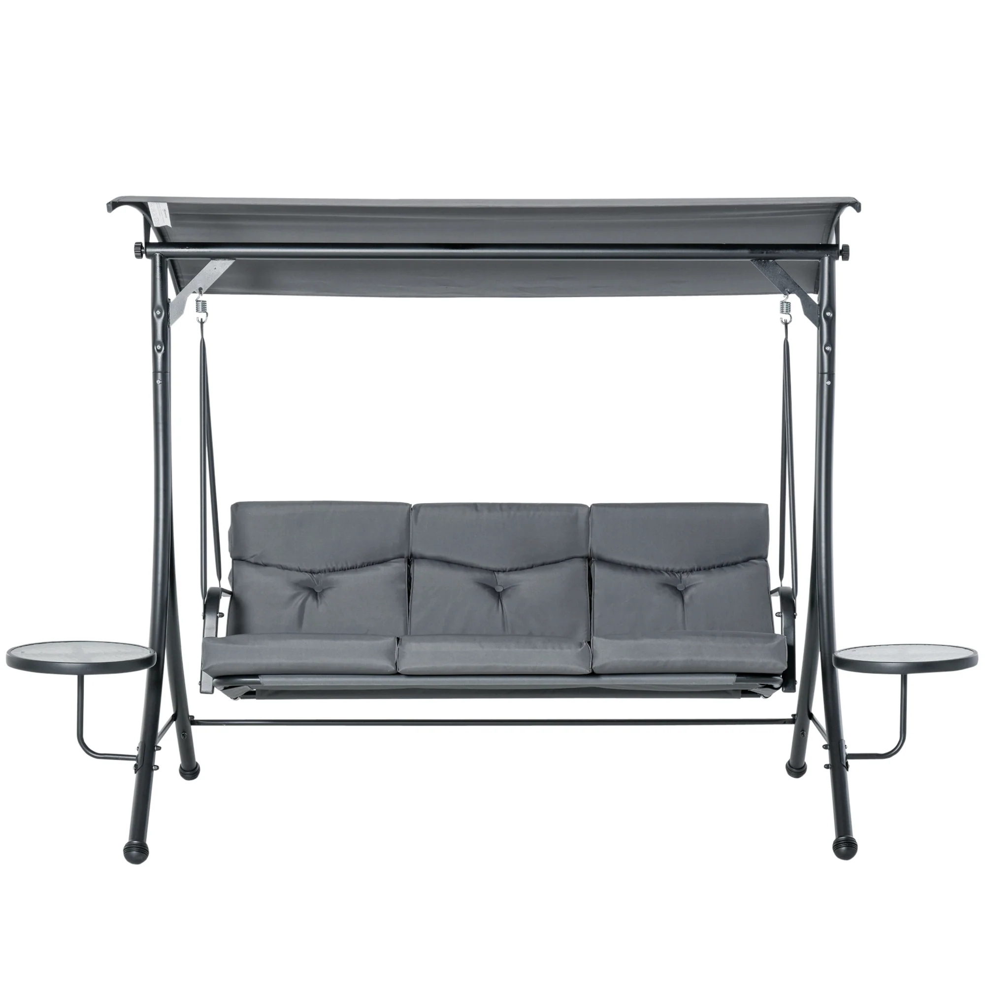 3 Seat Swing Bench Chair w/ Adjustable Canopy & Cushion for Patio Garden, Dark Grey - Image 2