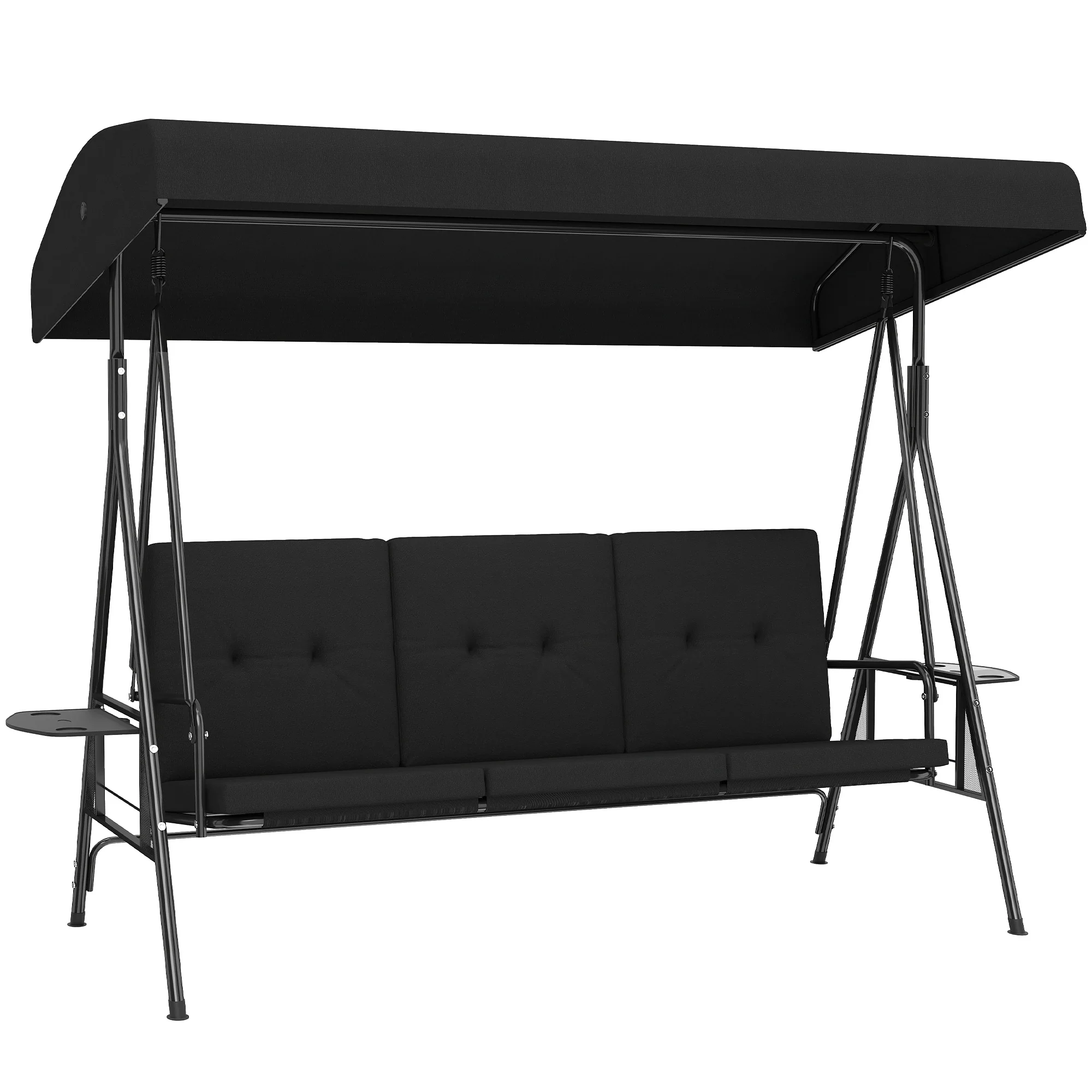3-Seat Patio Swing Chair with Adjustable Canopy and Side Tray, Black - Image 12