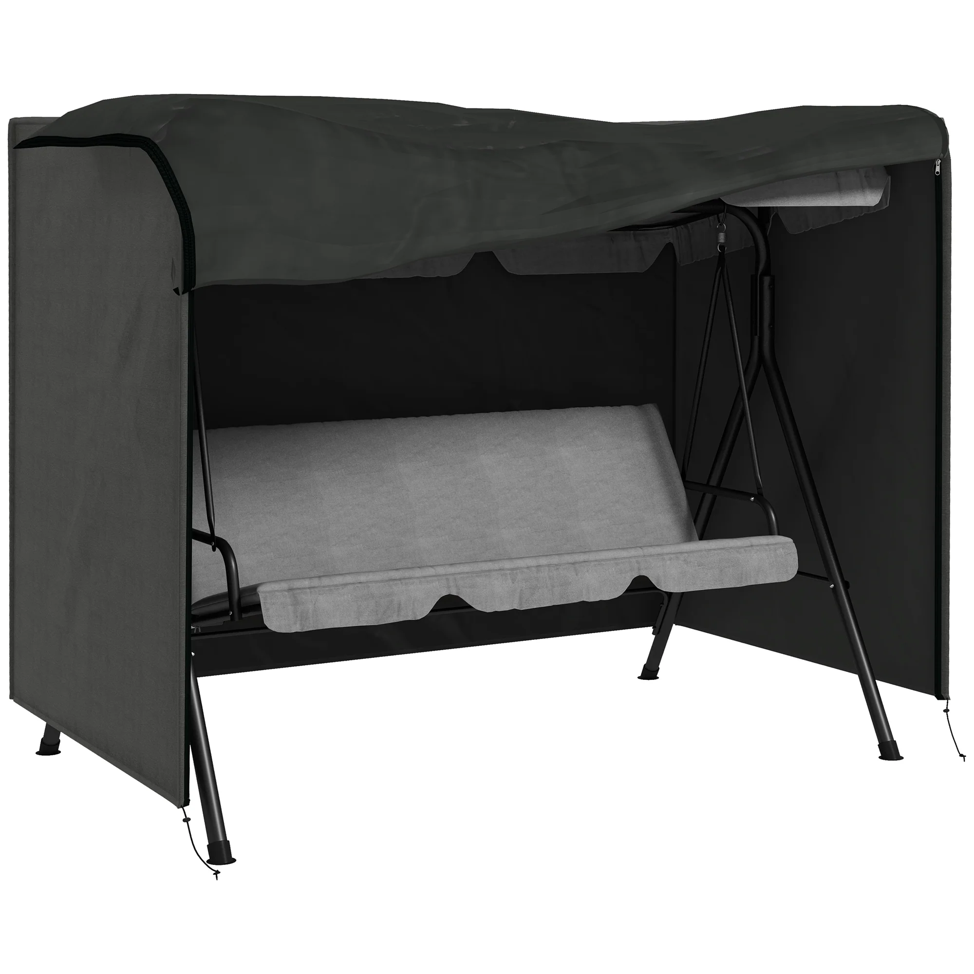 3-Seater Garden Swing Chair Protective Cover, Water UV Resistant, 205 x 124 x 164cm, Dark Grey - Image 12