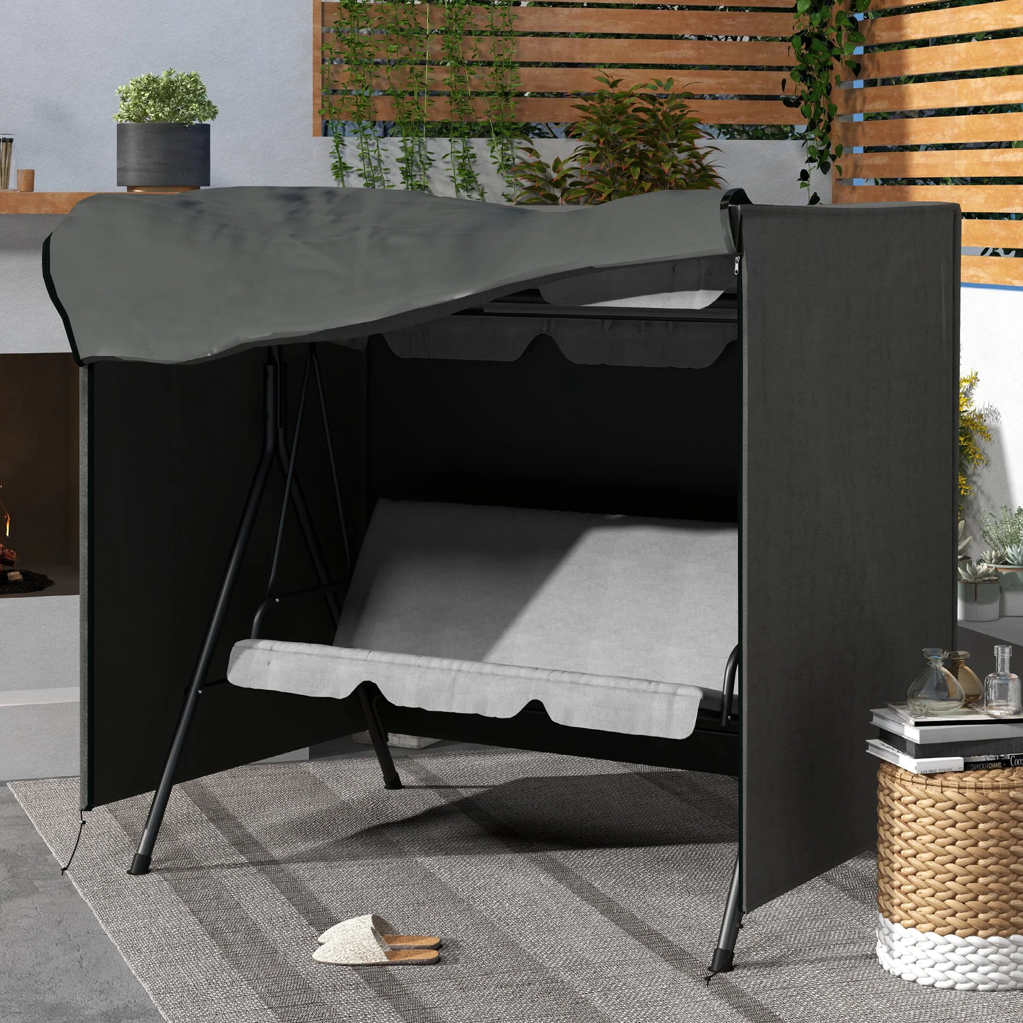 3-Seater Garden Swing Chair Protective Cover, Water UV Resistant, 177 x 114 x 152cm, Dark Grey - Image 3