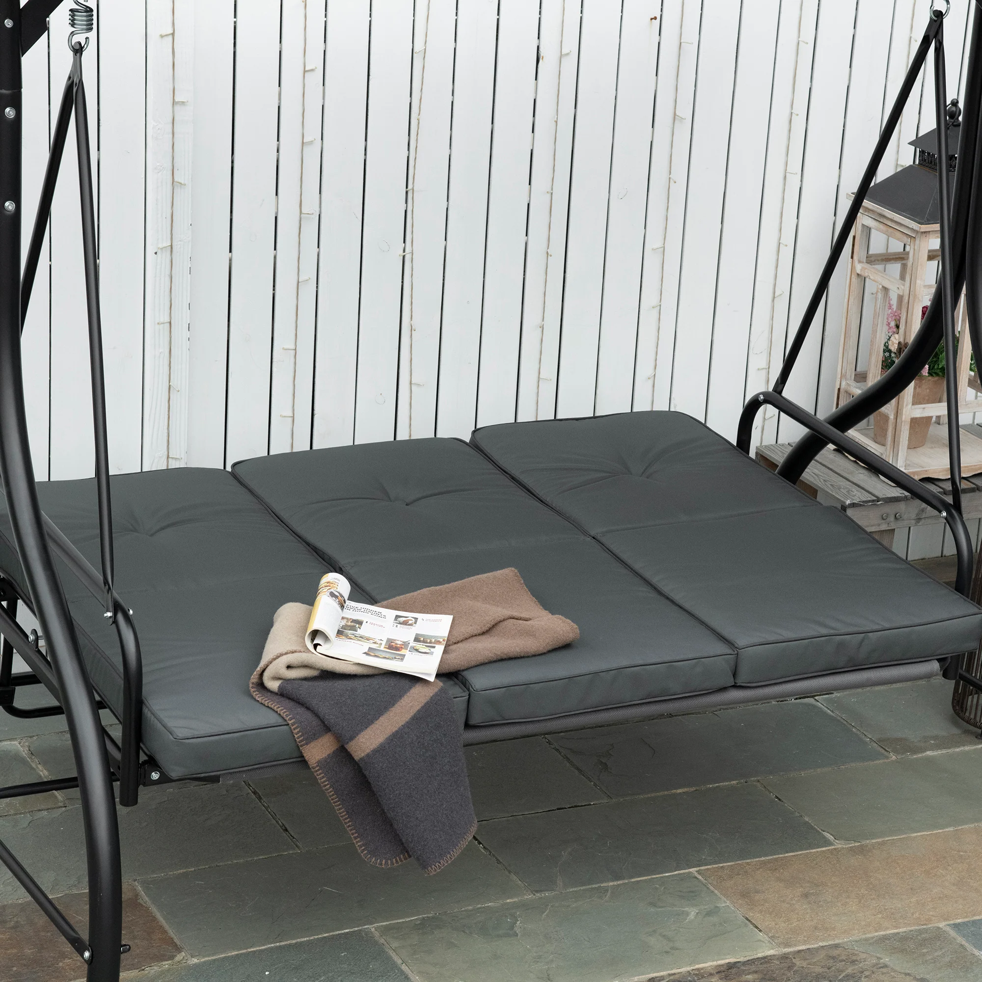 3 Seater Canopy Swing Chair with Adjustable Canopy and Metal Frame, Dark Grey - Image 10