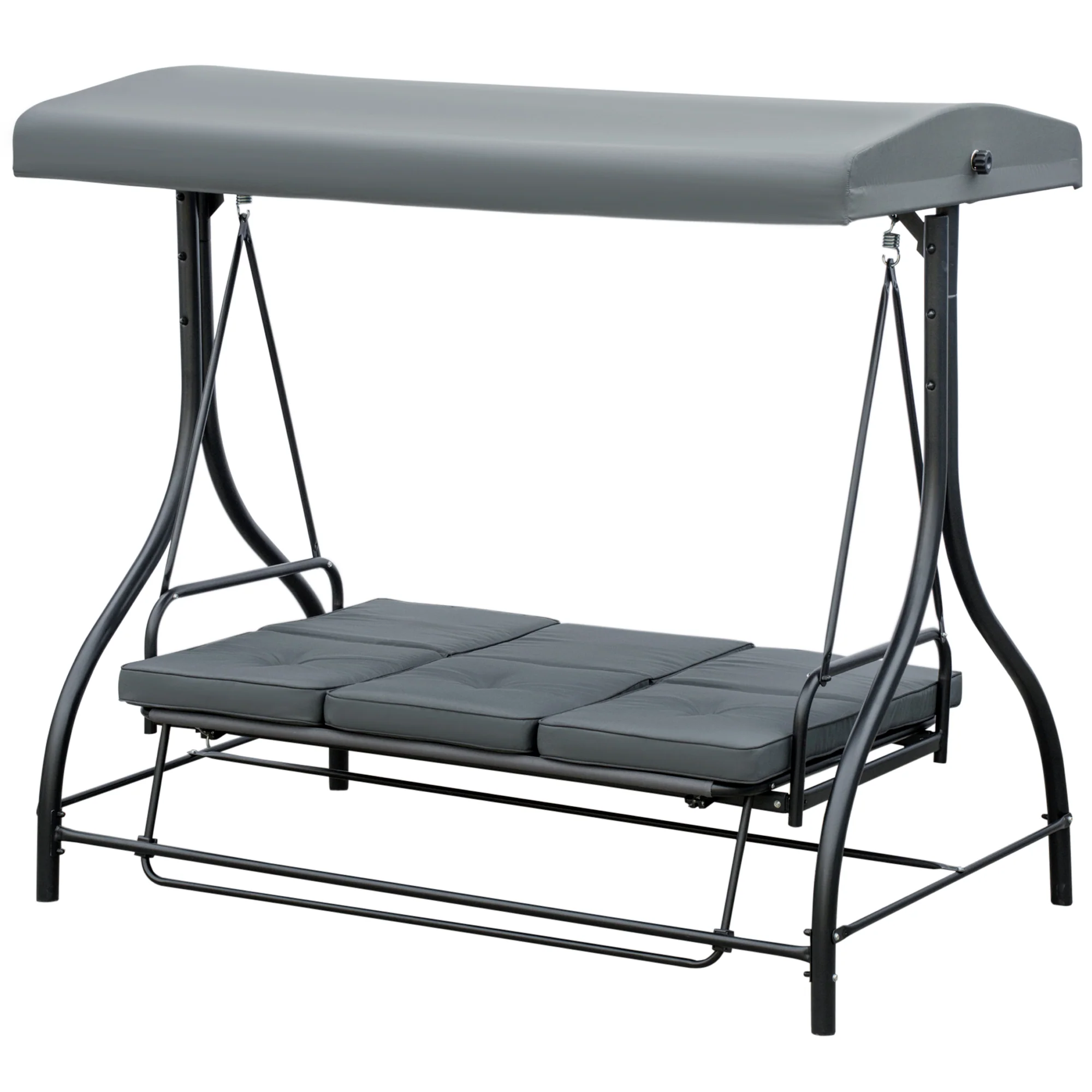 3 Seater Canopy Swing Chair with Adjustable Canopy and Metal Frame, Dark Grey - Image 2