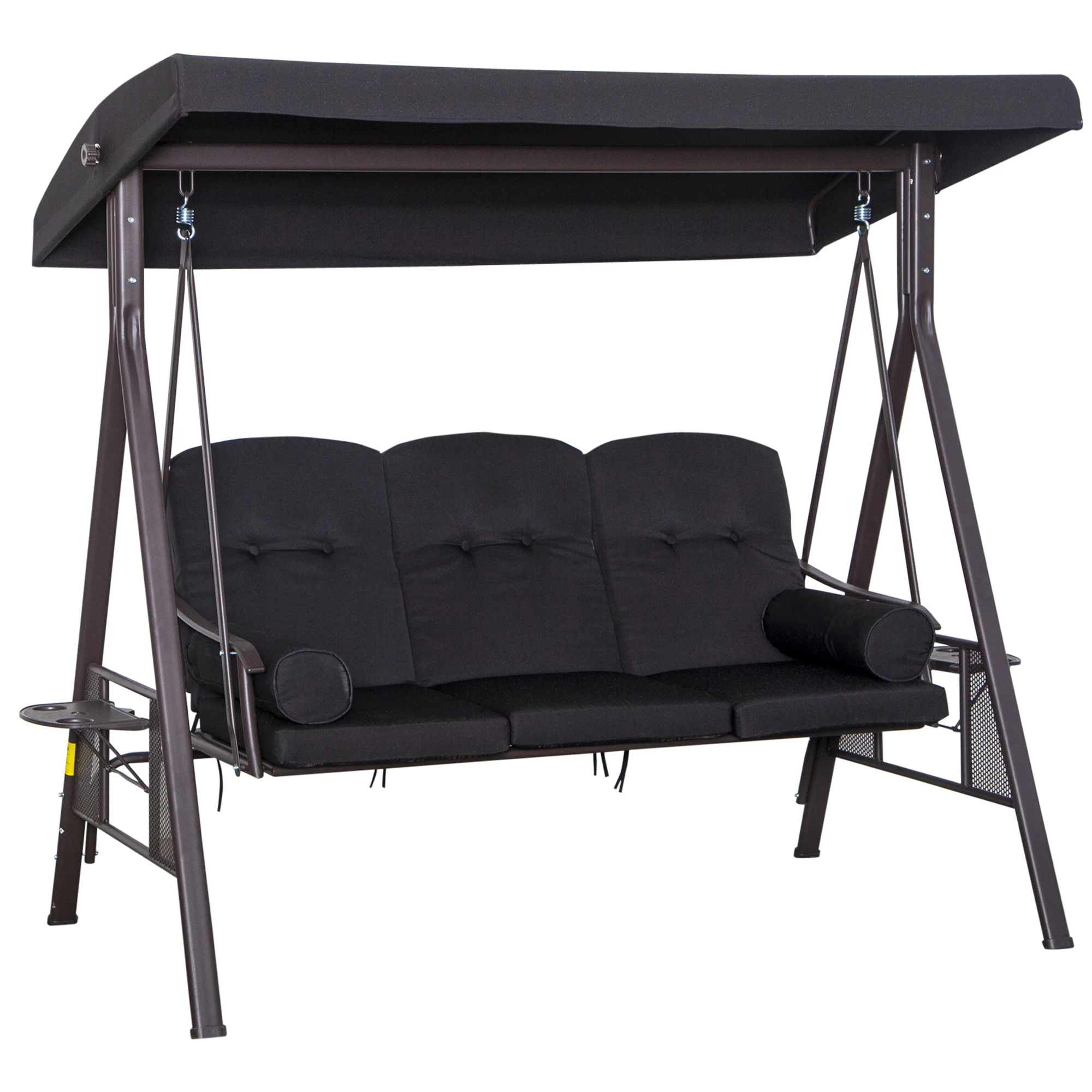 3 Seater Garden Swing Chair, Outdoor Swing Seat w/ Canopy and Cushions, Black