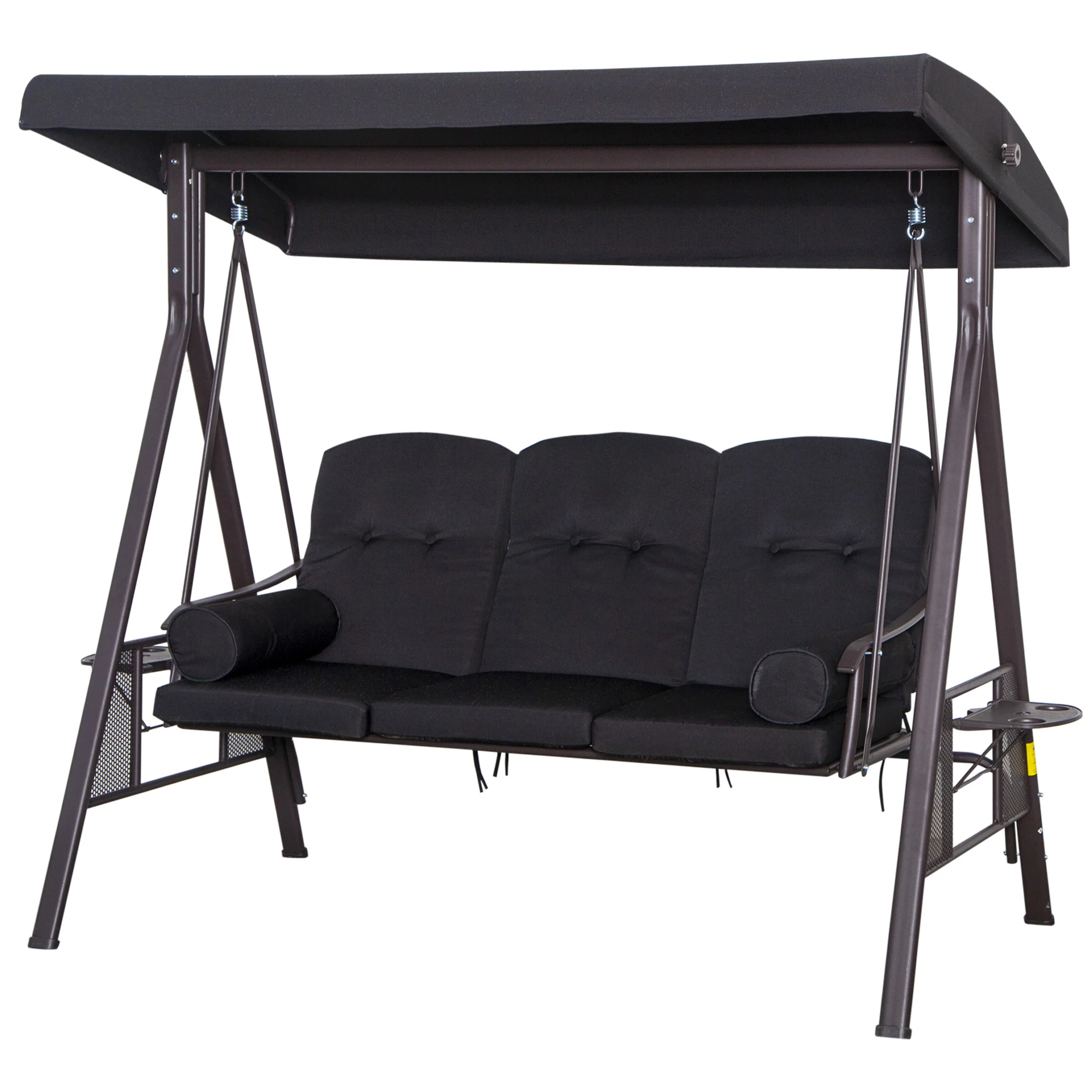 3 Seater Garden Swing Chair, Outdoor Swing Seat w/ Canopy and Cushions, Black - Image 2