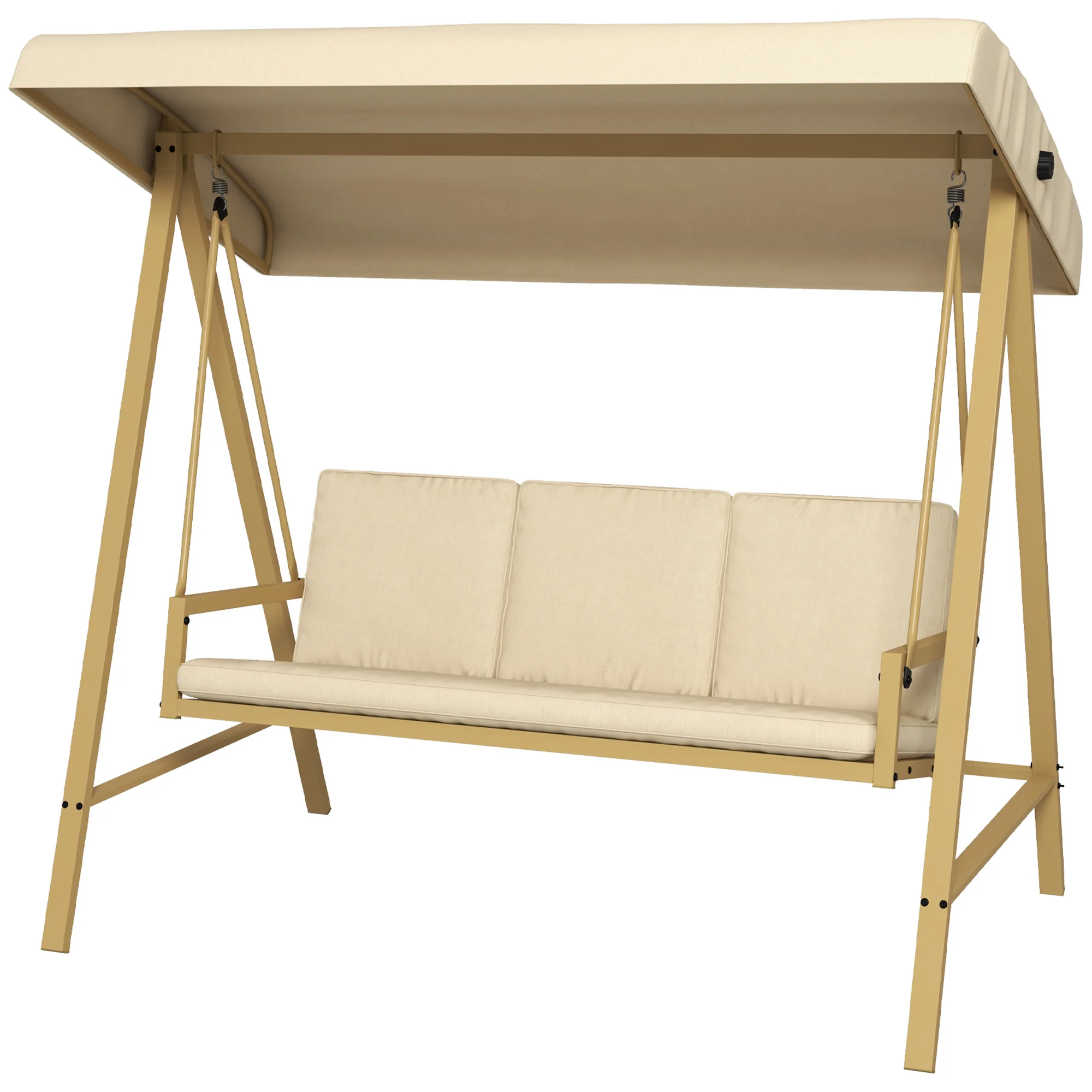 3 Seater Garden Swing Chair with Adjustable Canopy and Removable Cushions, Beige - Image 2