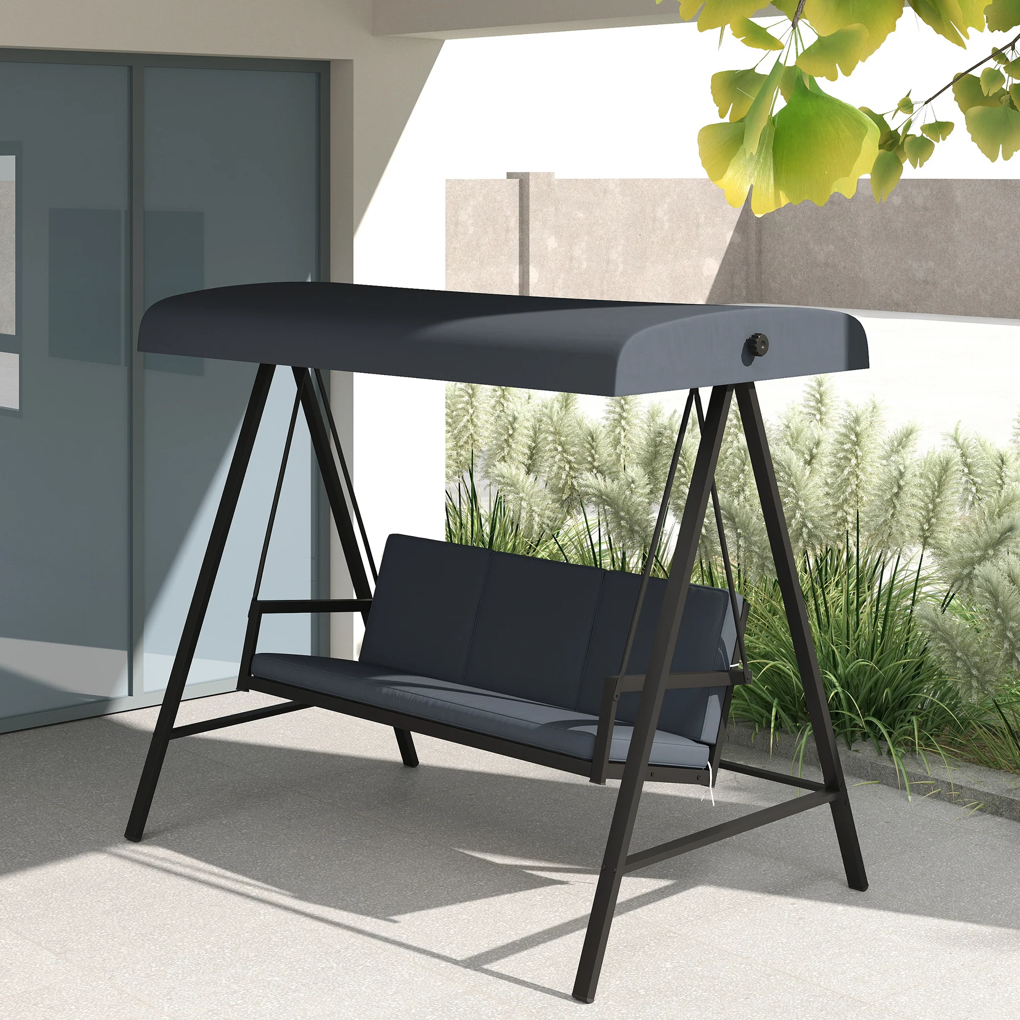 3 Seater Garden Swing Chair with Adjustable Canopy and Removable Cushions, Dark Grey - Image 10