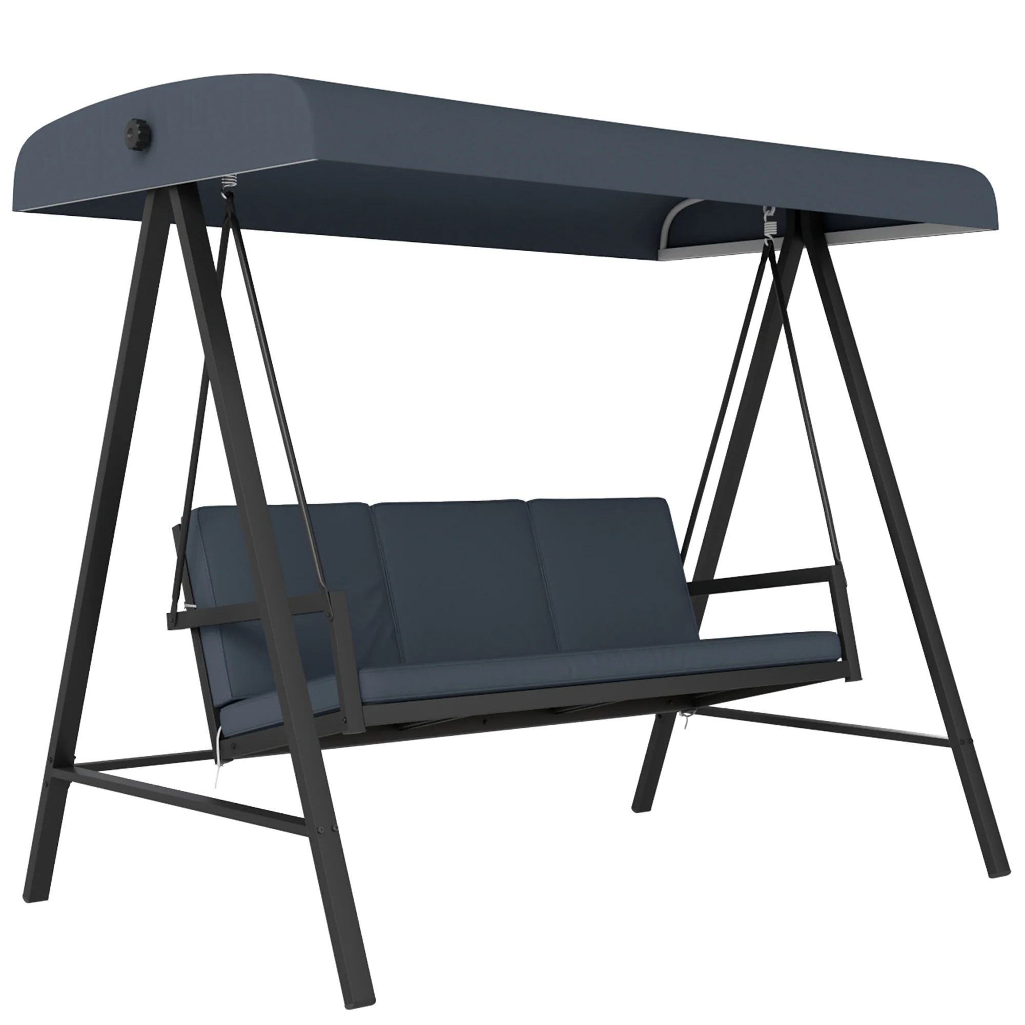 3 Seater Garden Swing Chair with Adjustable Canopy and Removable Cushions, Dark Grey - Image 12