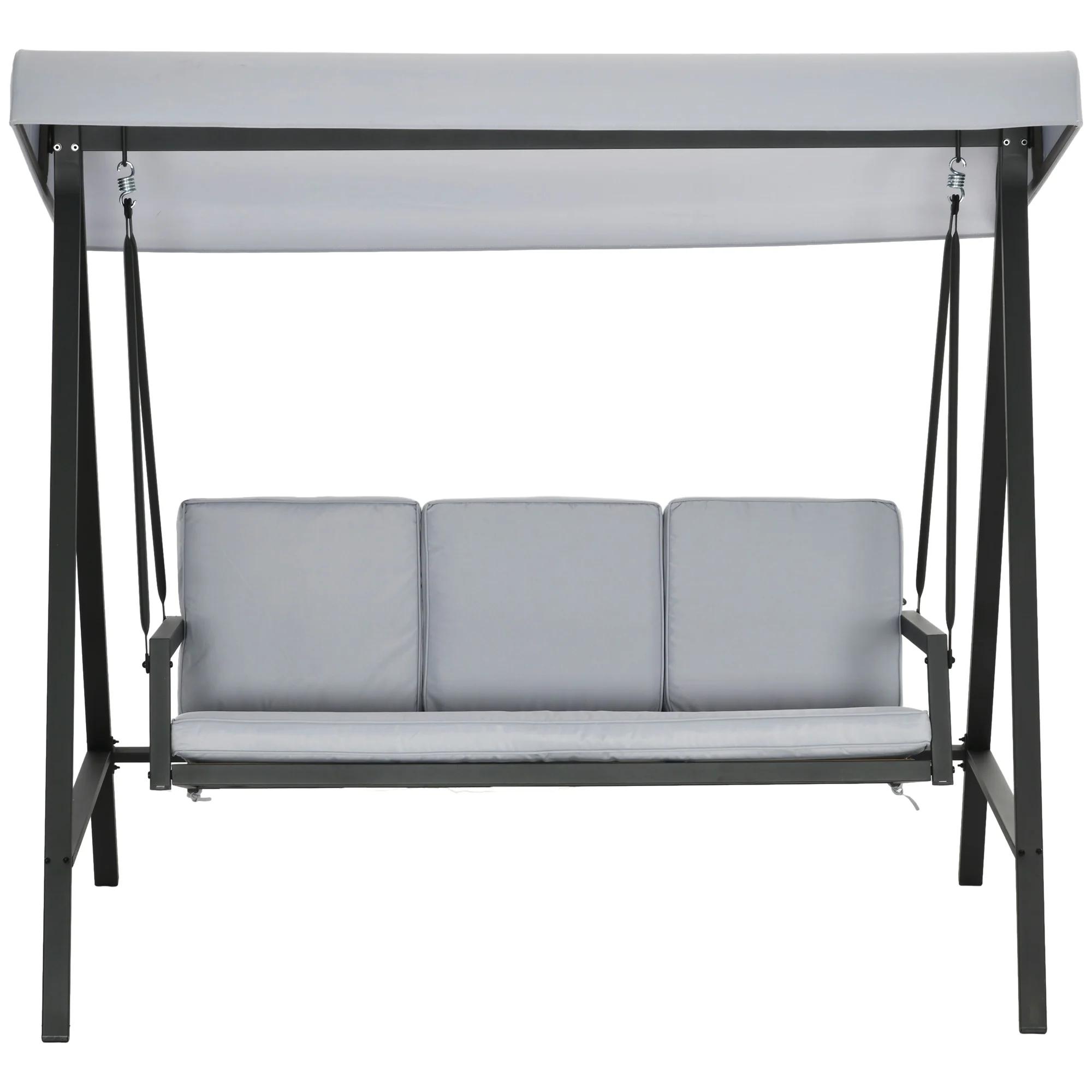 3 Seater Garden Swing Chair with Adjustable Canopy and Removable Cushions, Grey - Image 2