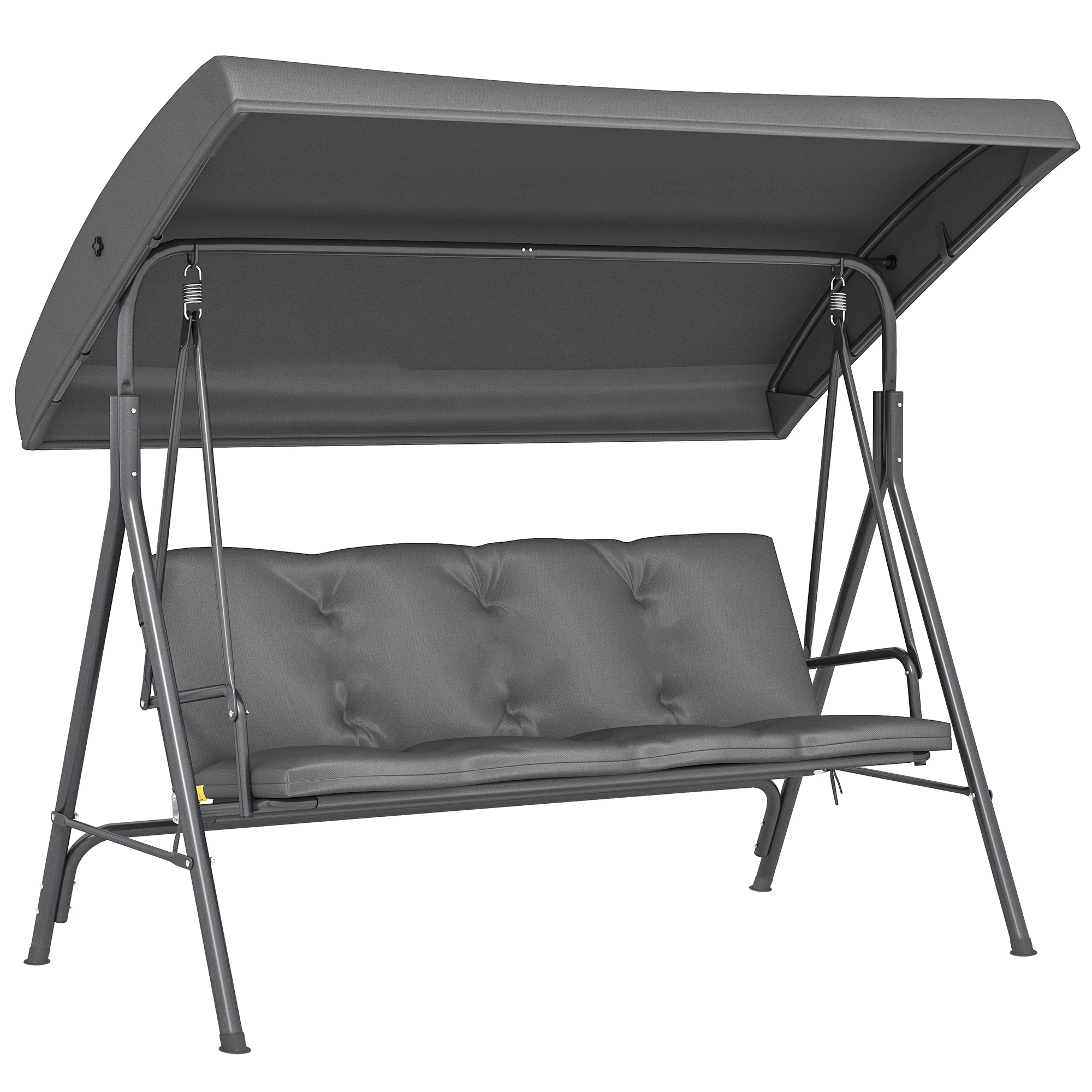 3 Seater Garden Swing Chair with Tilting Canopy and Cushion, Dark Grey