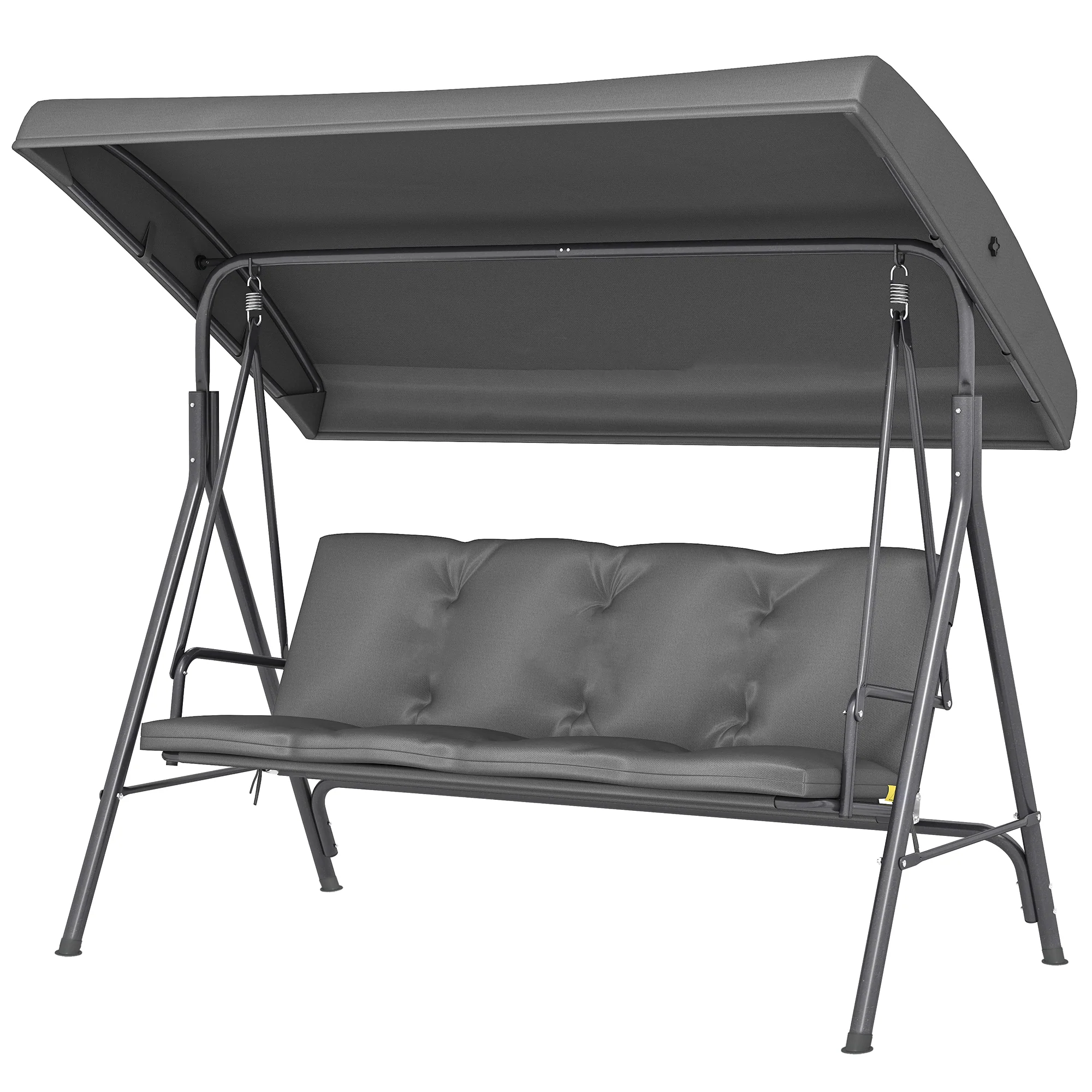 3 Seater Garden Swing Chair with Tilting Canopy and Cushion, Dark Grey - Image 2