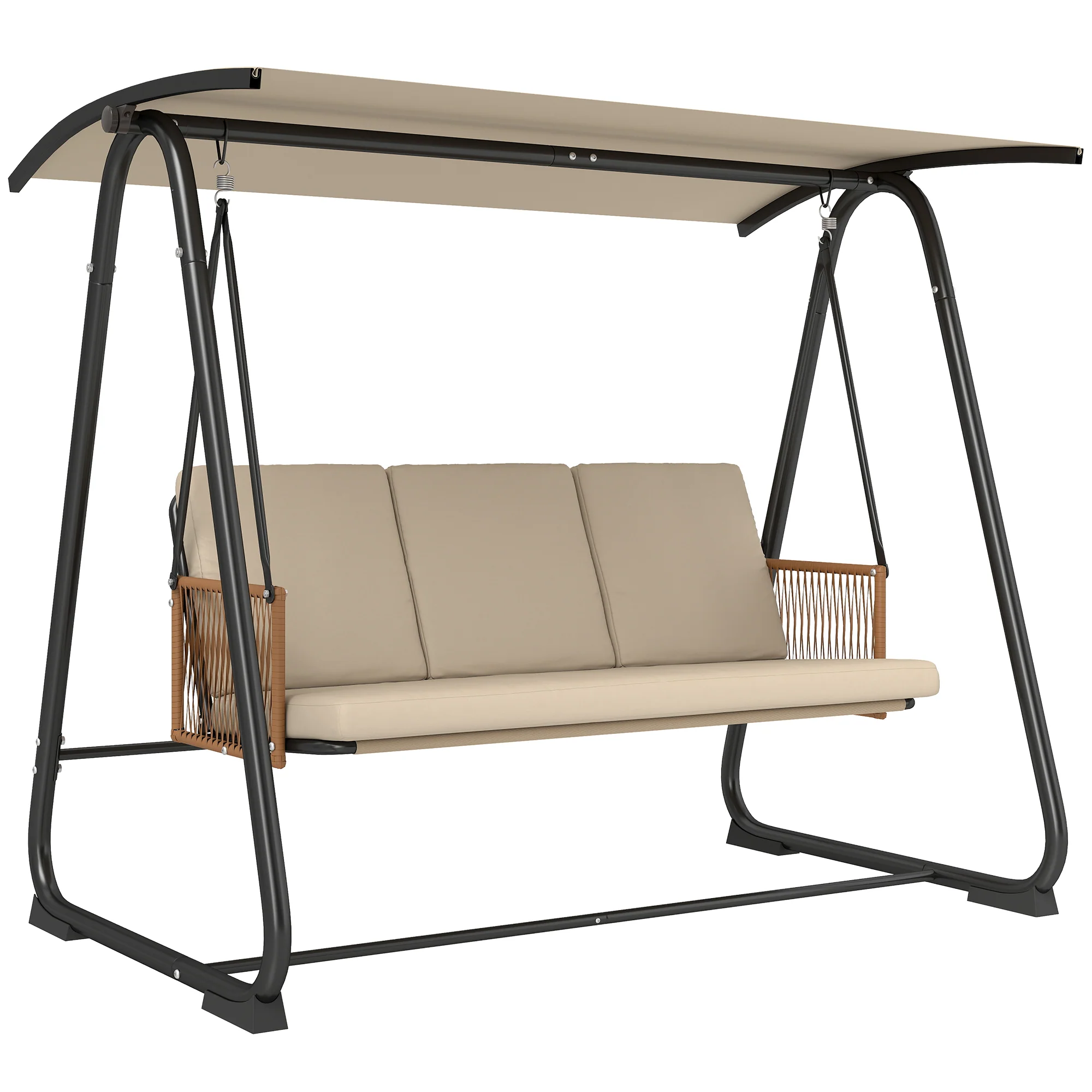 3 Seater Garden Swing Chair with Tilting Canopy and Zipped Cushions, Sand Brown - Image 12
