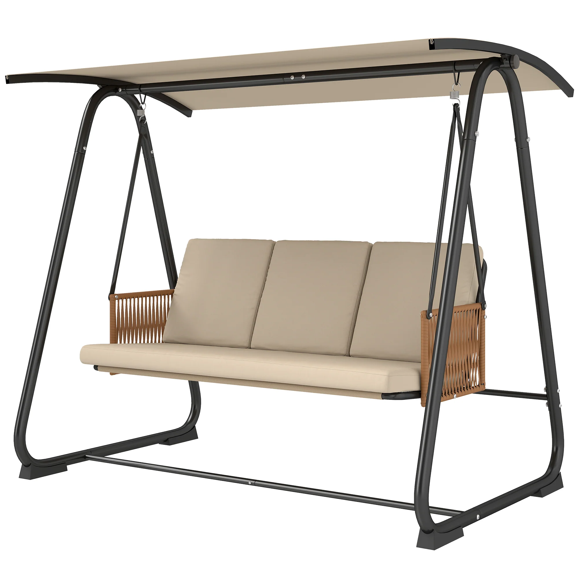 3 Seater Garden Swing Chair with Tilting Canopy and Zipped Cushions, Sand Brown - Image 2