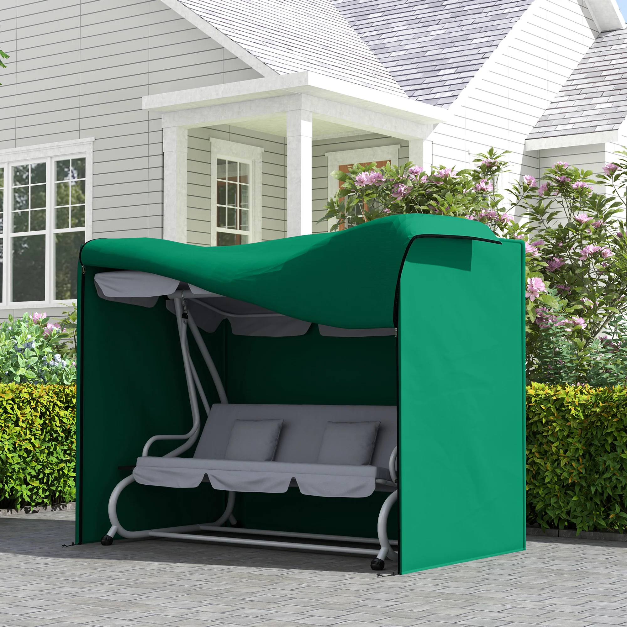 3-Seater 420D Garden Swing Chair Protective Cover, Water UV Resistant, 220 x 125 x 172cm, Green - Image 4