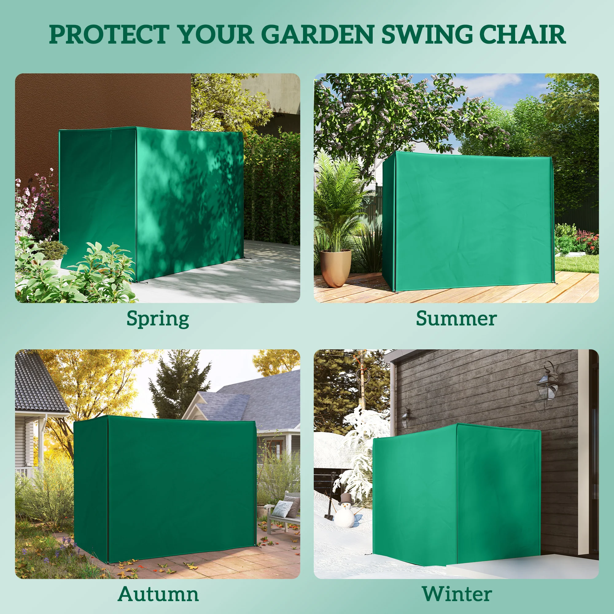 3-Seater 420D Garden Swing Chair Protective Cover, Water UV Resistant, 220 x 125 x 172cm, Green - Image 6