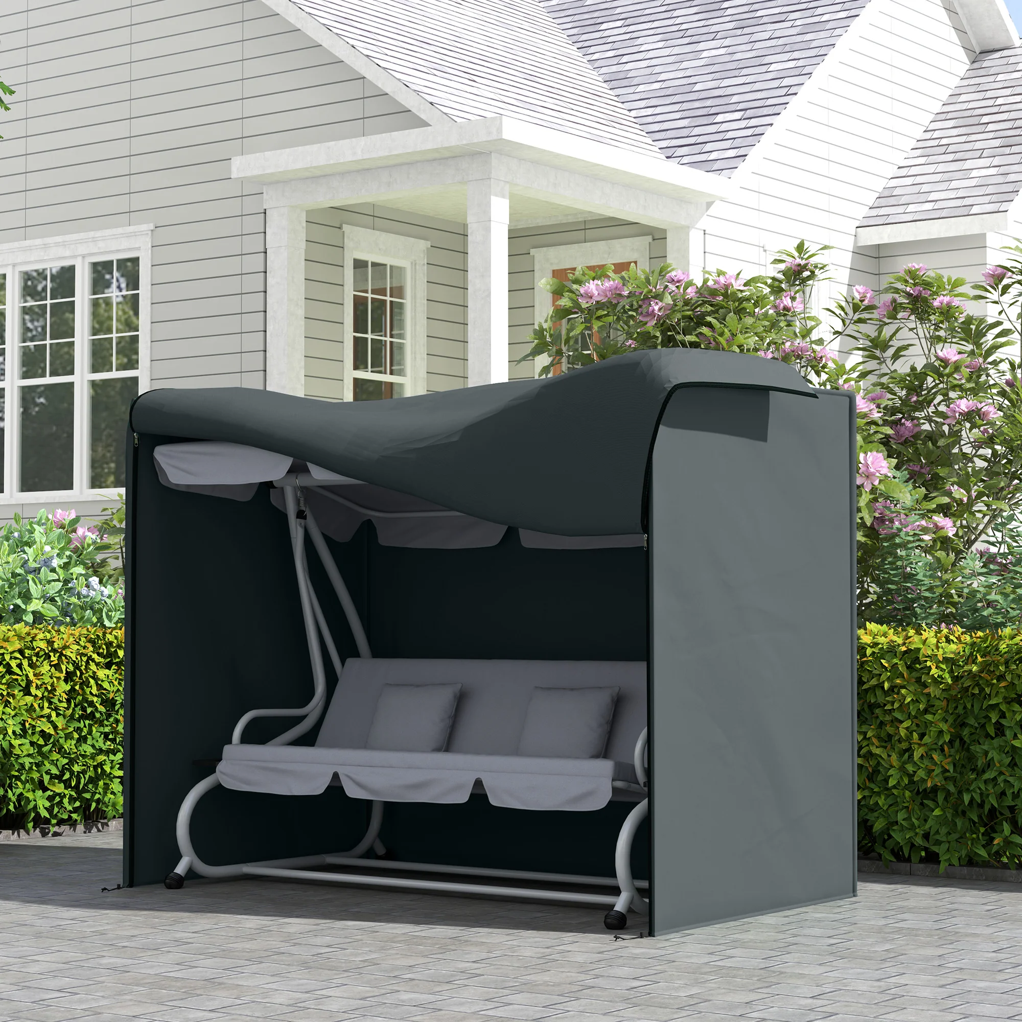 3-Seater 420D Garden Swing Chair Protective Cover, Water UV Resistant, 220 x 125 x 172cm, Grey - Image 4
