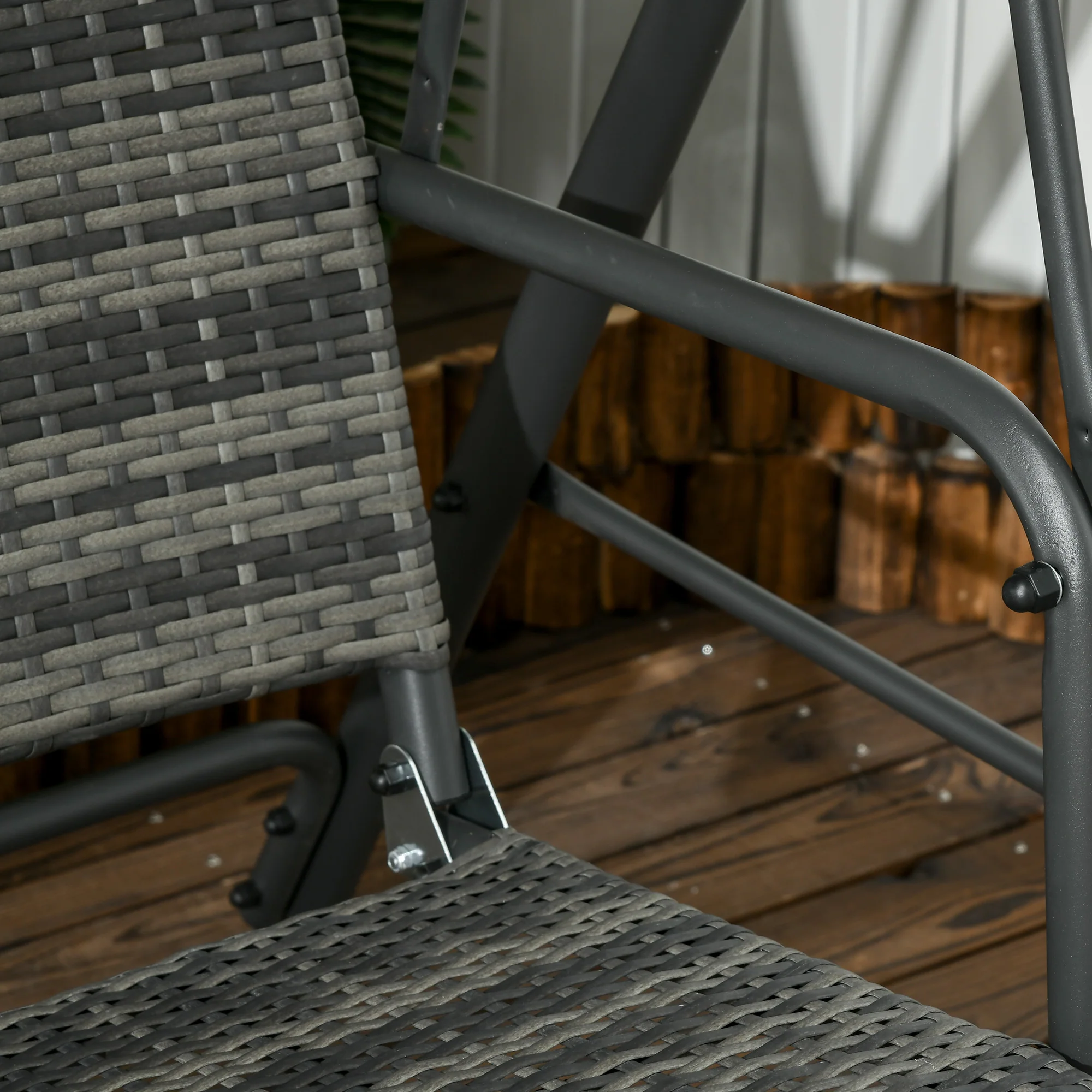 3 Seater Patio Rattan Swing Bench with Steel Frame Stand & Adjustable Canopy, Grey - Image 12