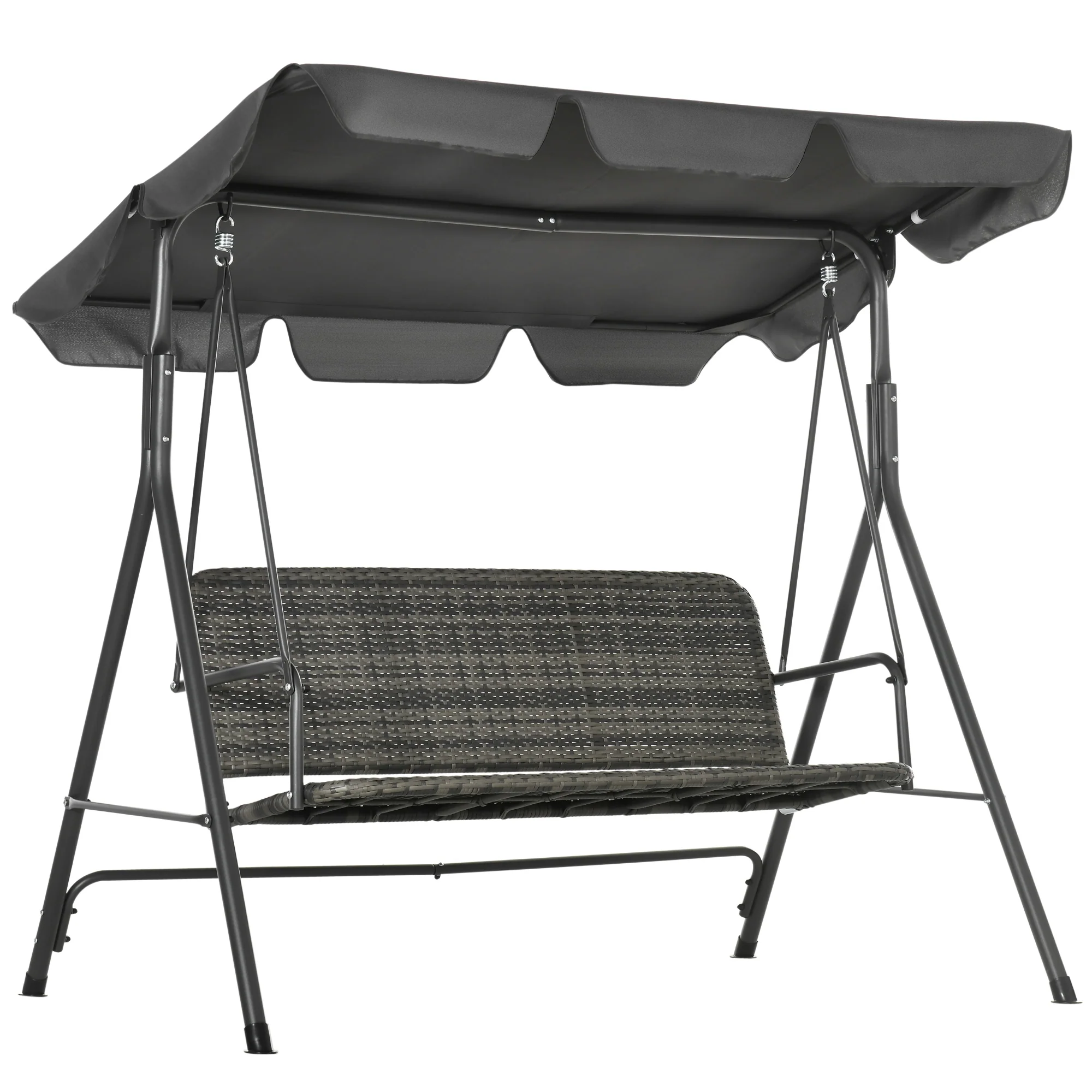 3 Seater Patio Rattan Swing Bench with Steel Frame Stand & Adjustable Canopy, Grey - Image 13