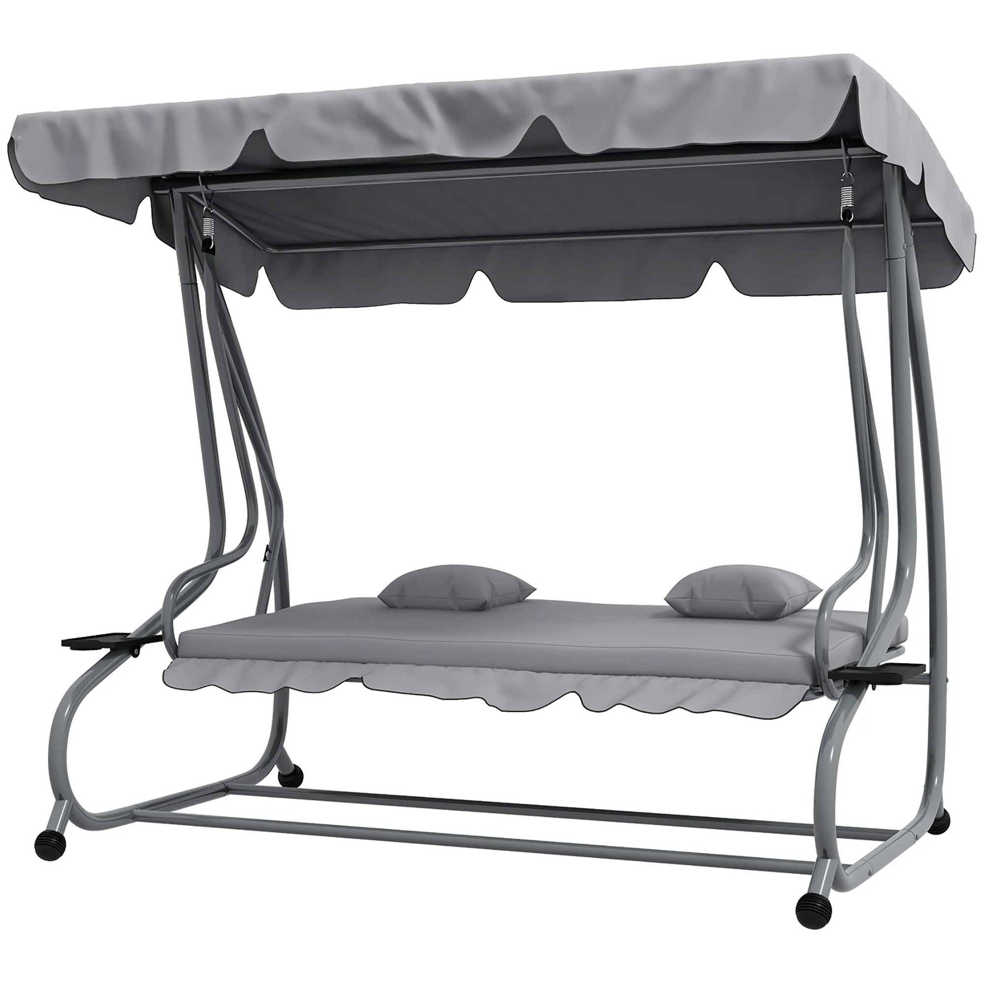 Outdoor 3-Seater Patio Swing Chair with Adjustable Canopy & 2 Pillows, Light Grey - Image 2