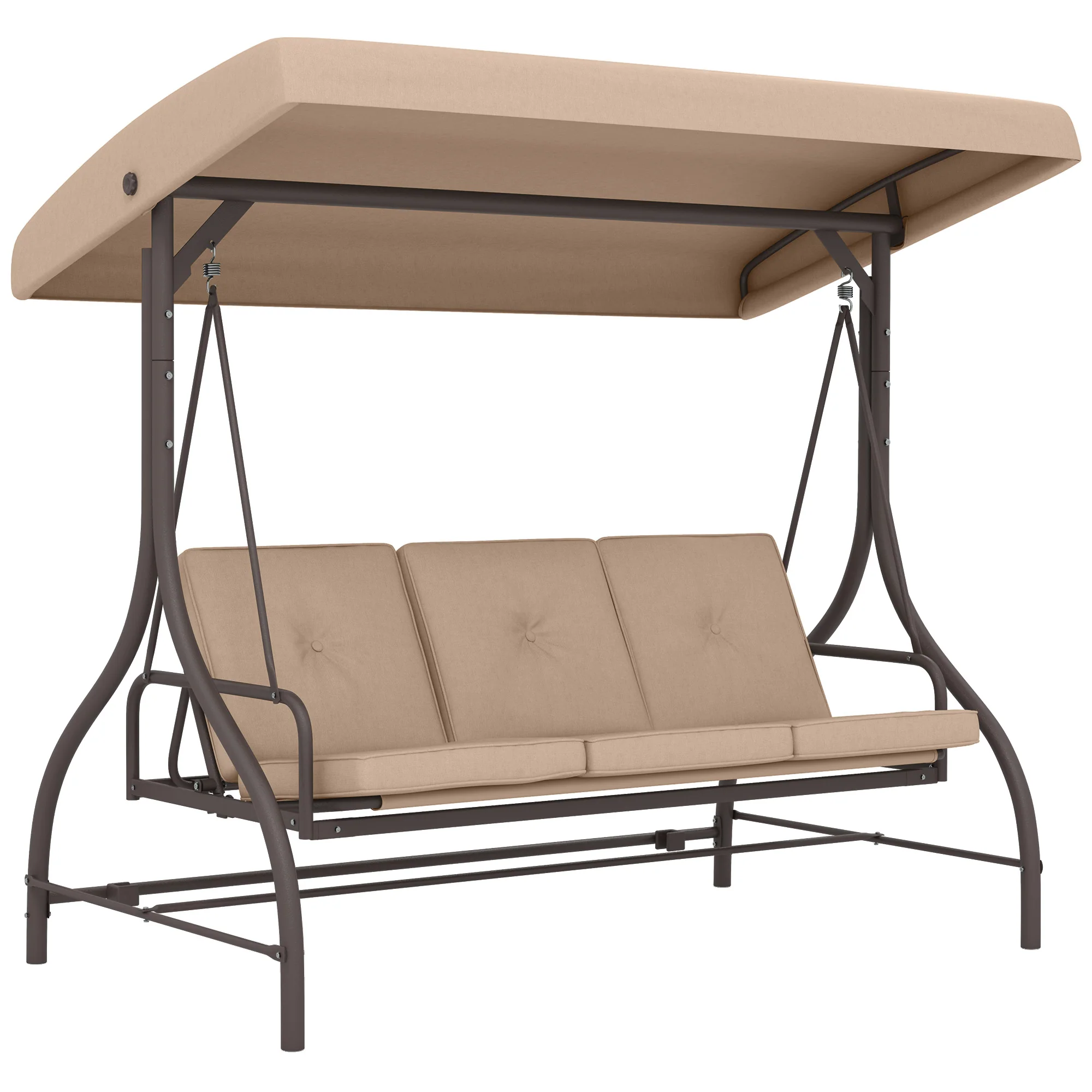 3 Seater Convertible Patio Swing Bed with Canopy and Cushions for Outdoor, Backyard, Khaki - Image 12
