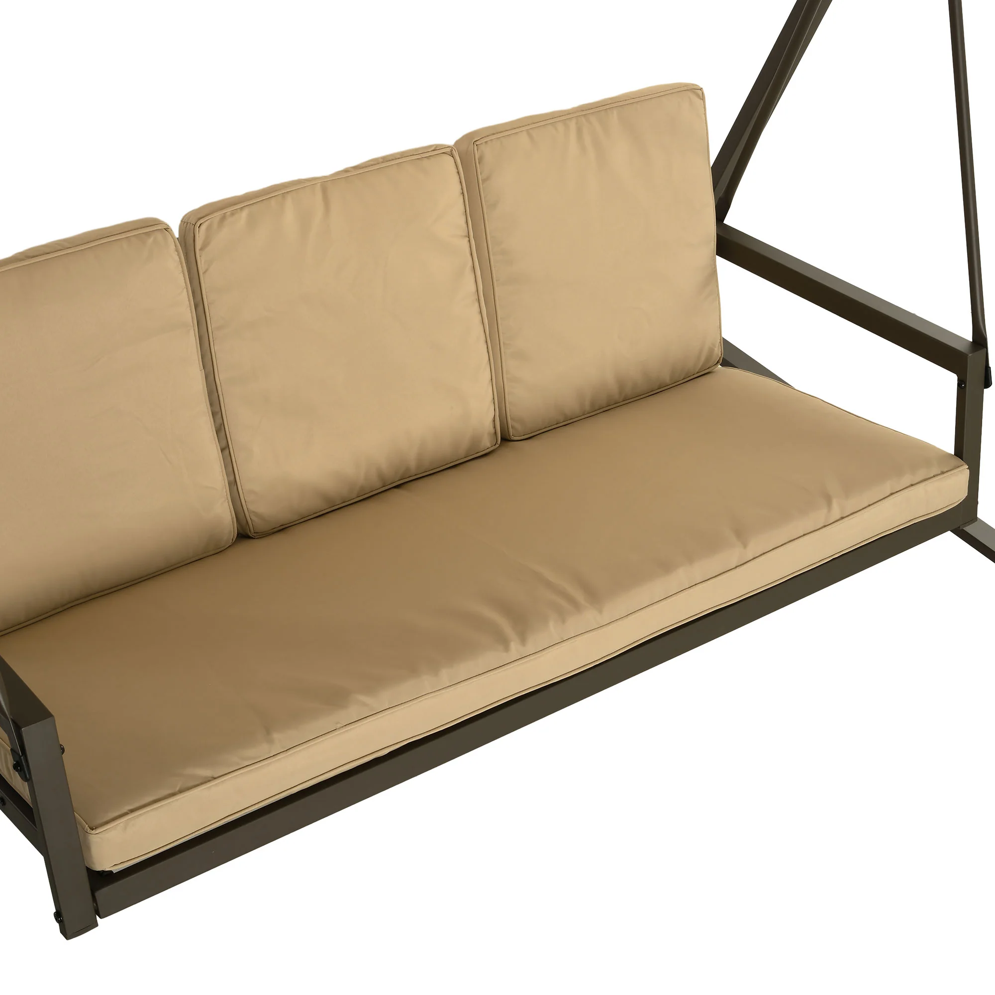 3-Seat Patio Swing Chair with Adjustable Canopy and Removable Cushions for Porch, Beige - Image 10