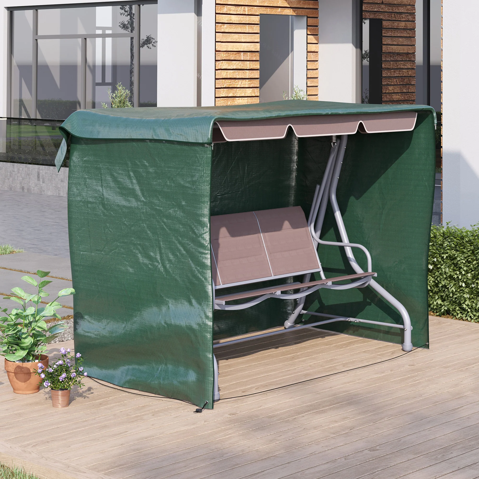 3-Seater Patio Swing Cover, Waterproof Garden Furniture Protection Cover, Dark Green - Image 3