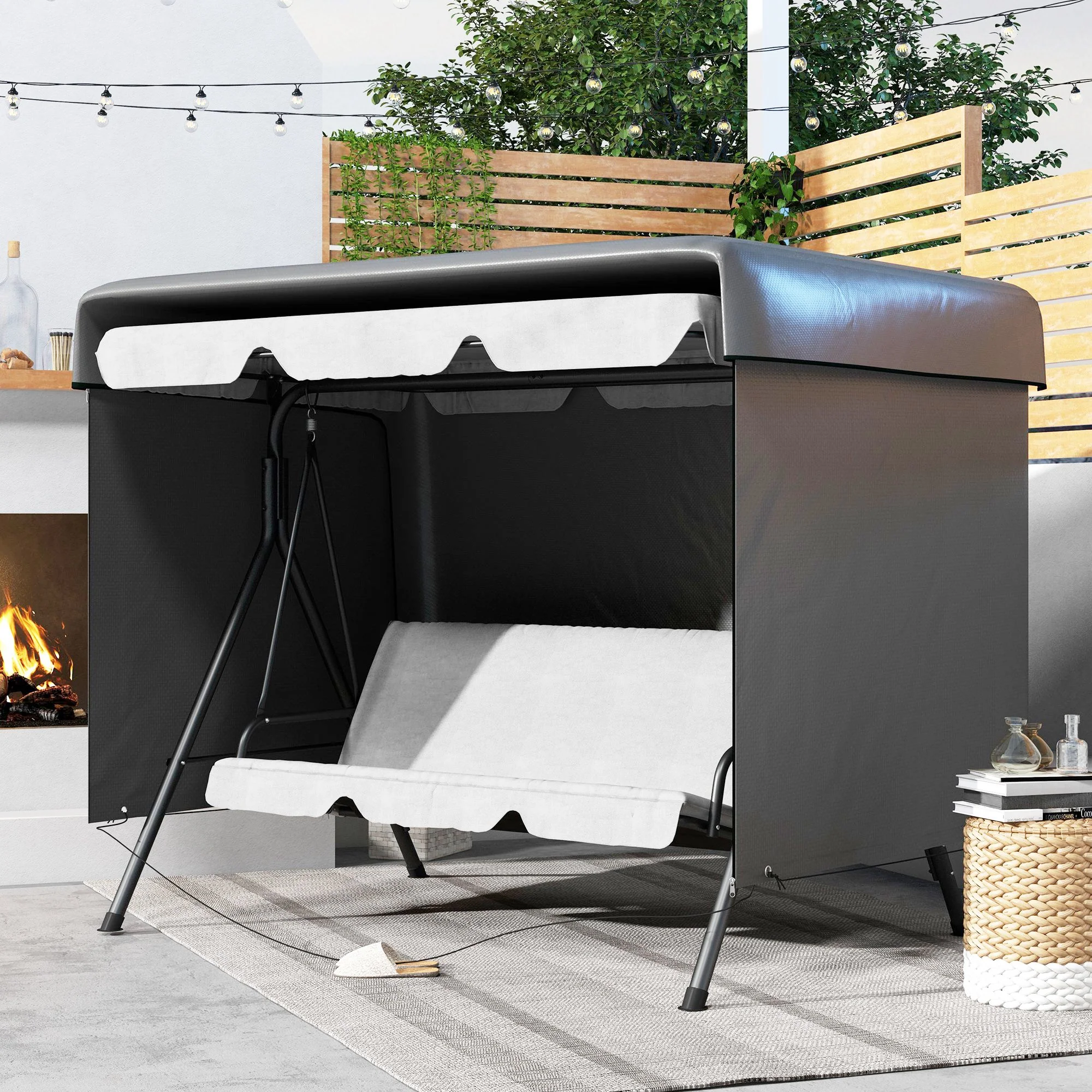 3-Seater Patio Swing Cover, Waterproof Garden Furniture Protection Cover, Dark Grey - Image 3