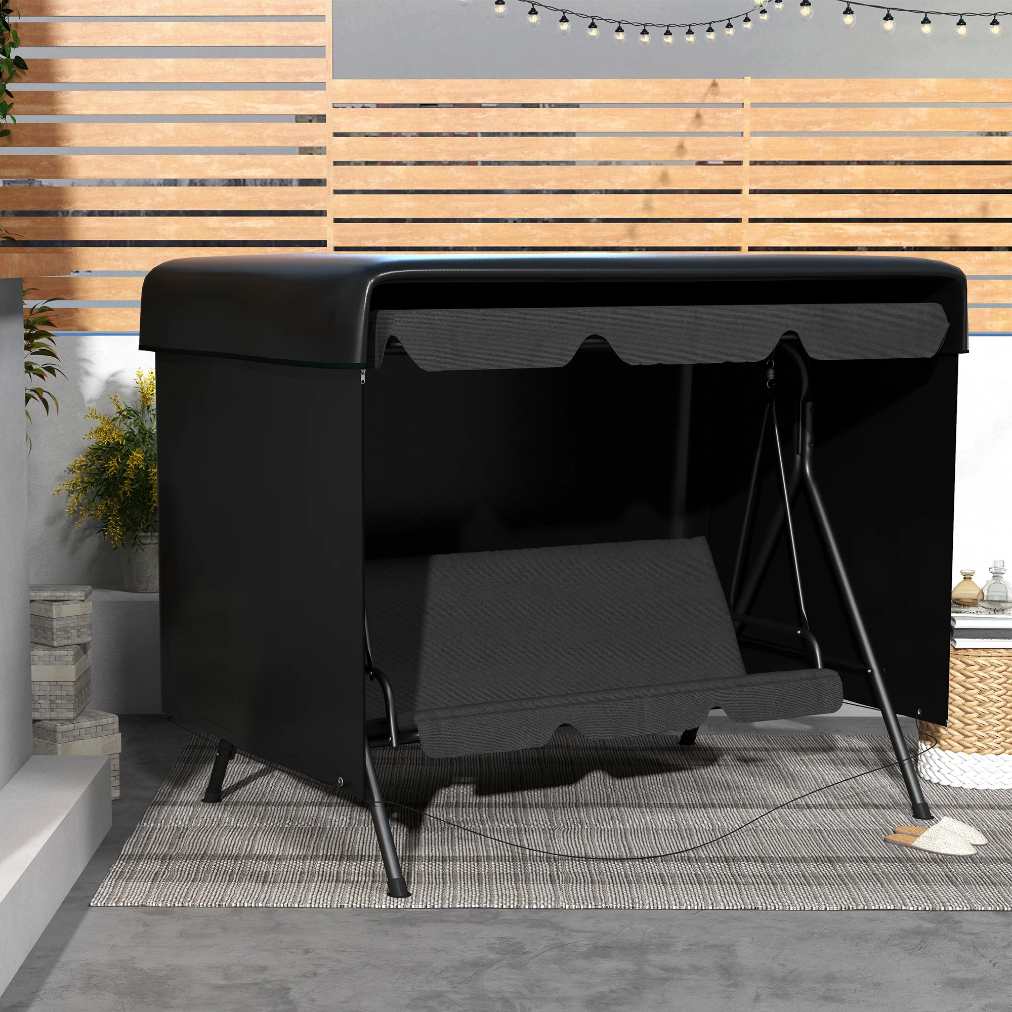 85" x 61" x 59" 3-Seater Patio Swing Cover, Black - Image 8