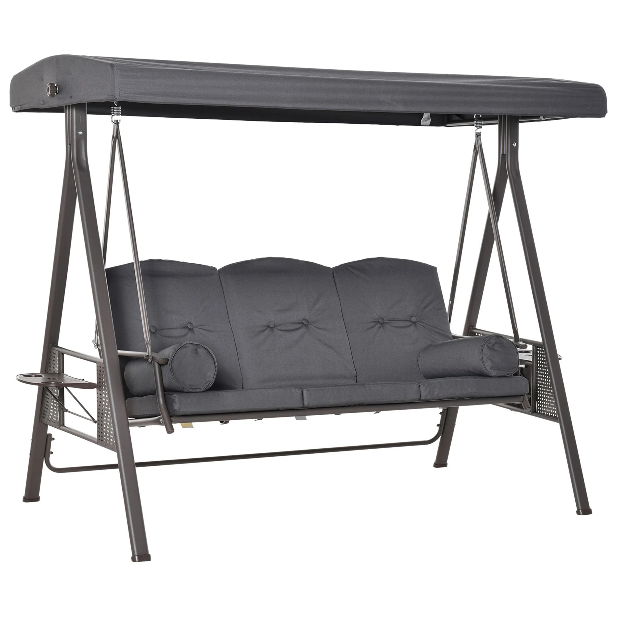 3-Person Outdoor Canopy Cushioned Swing Chair with Included Side Trays, Dark Grey - Image 12