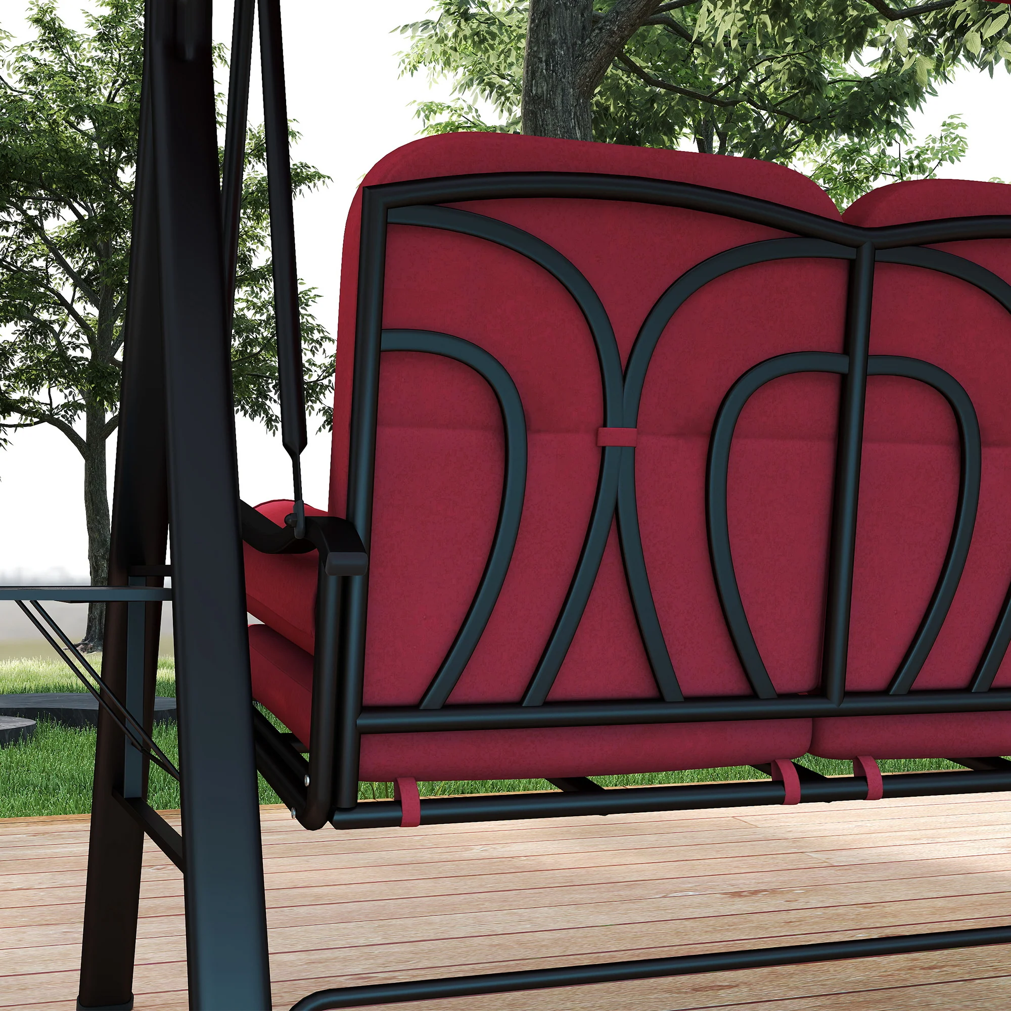 3-Person Outdoor Canopy Cushioned Swing Chair with Included Side Trays, Wine Red - Image 11