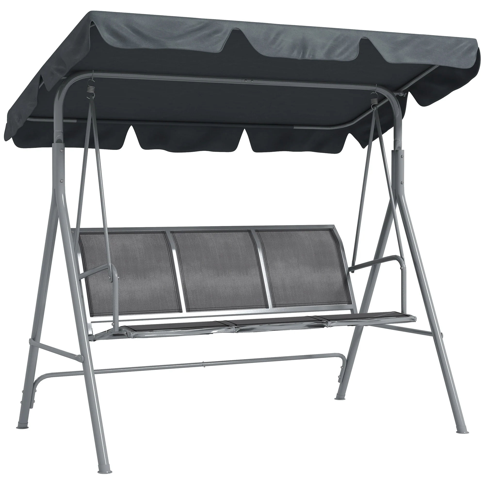3 Seater Garden Swing Bench with Adjustable Tilting Canopy and Breathable Mesh Seat for Patio, Garden, Dark Grey - Image 12