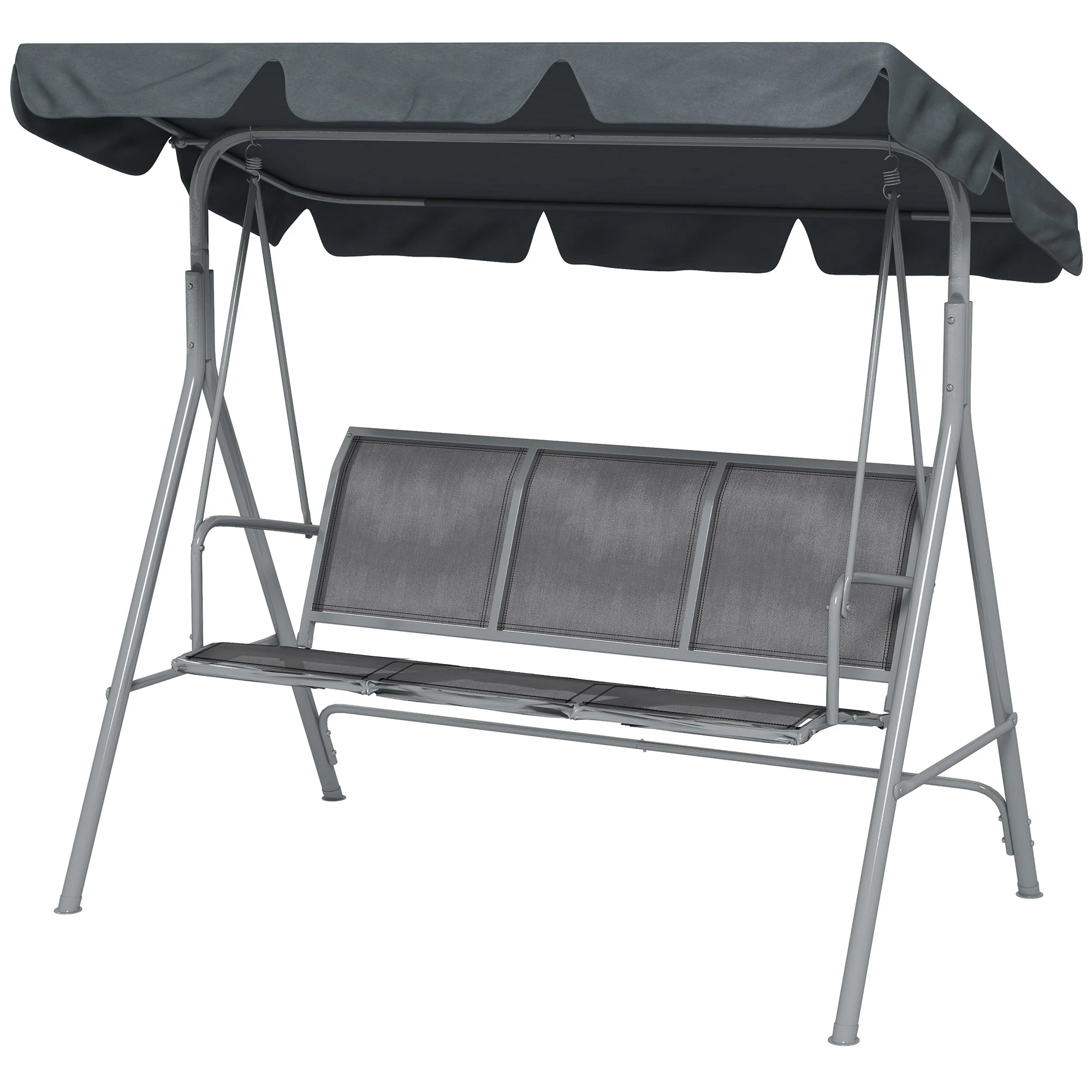 3 Seater Garden Swing Bench with Adjustable Tilting Canopy and Breathable Mesh Seat for Patio, Garden, Dark Grey - Image 2