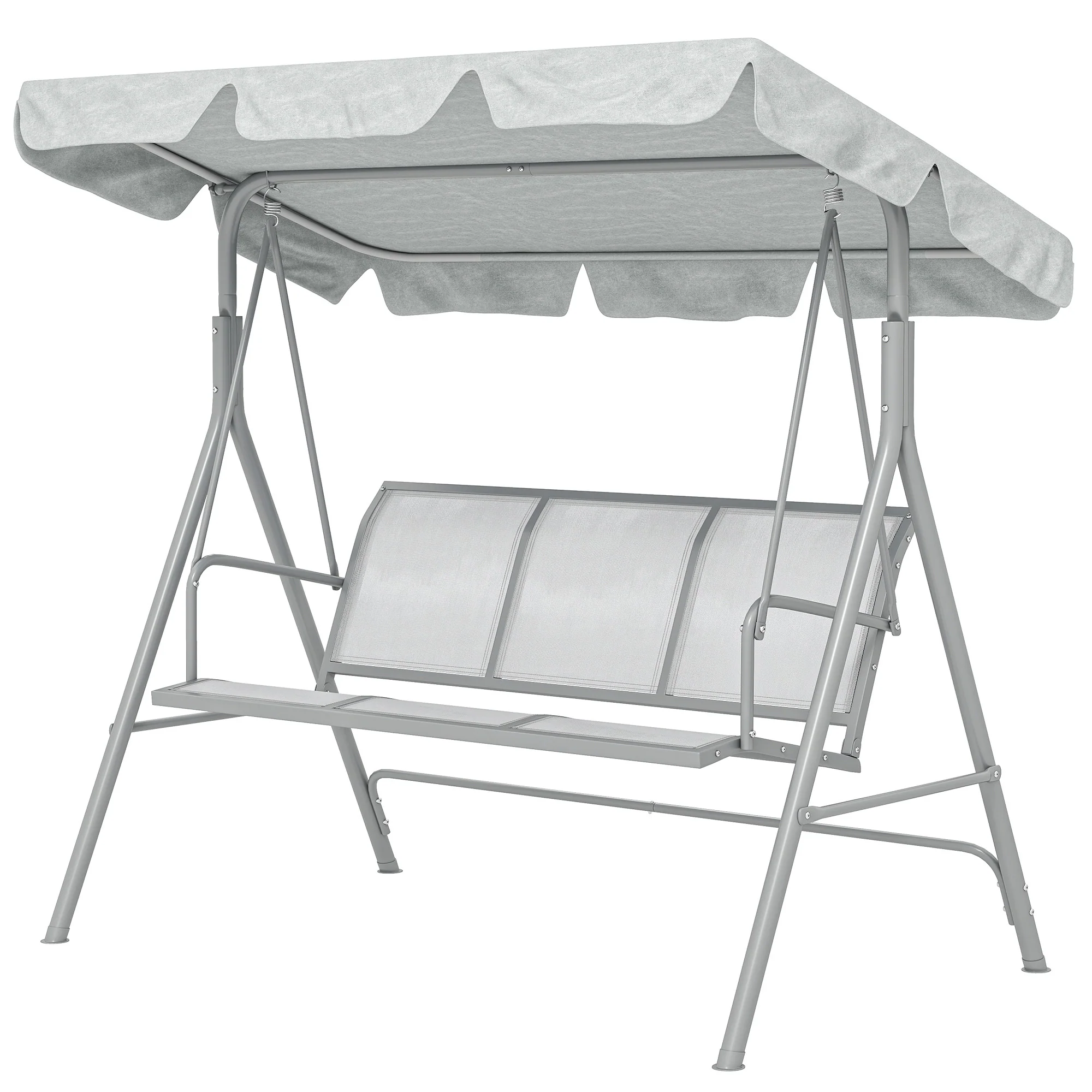 3 Seater Garden Swing Chair with Tilting Canopy & Mesh Seat, Light Grey - Image 2