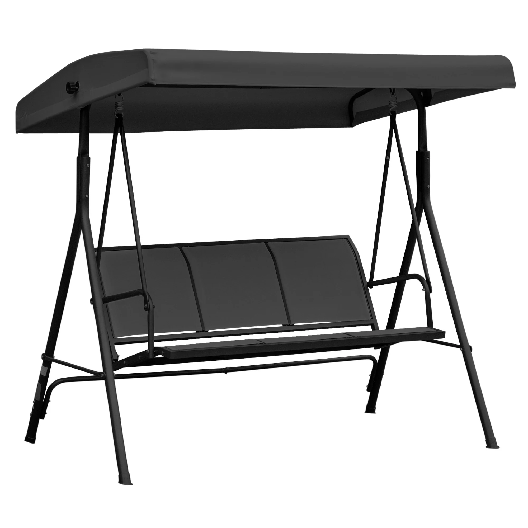 3 Seater Garden Swing Chair with Canopy, Breathable Mesh Seat and Steel Frame, Black - Image 13
