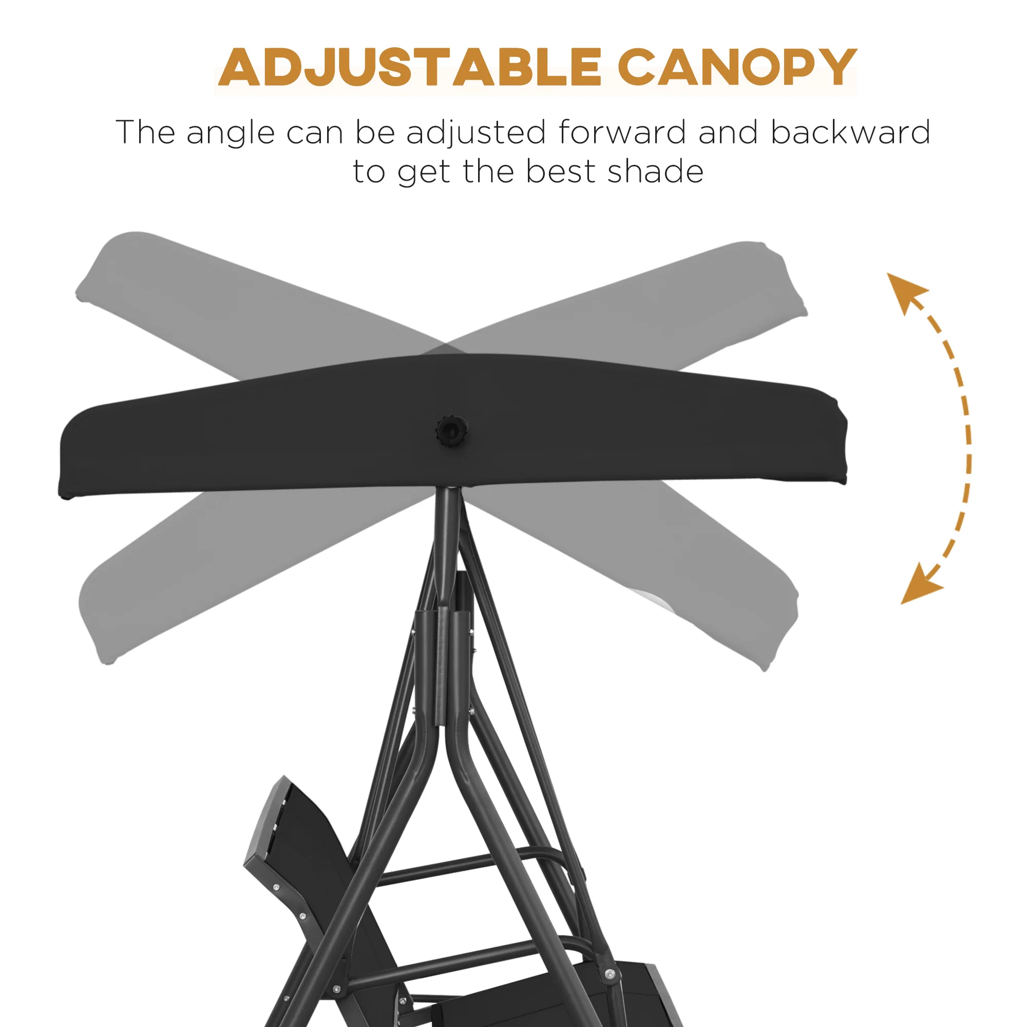 3 Seater Garden Swing Chair with Canopy, Breathable Mesh Seat and Steel Frame, Black - Image 7
