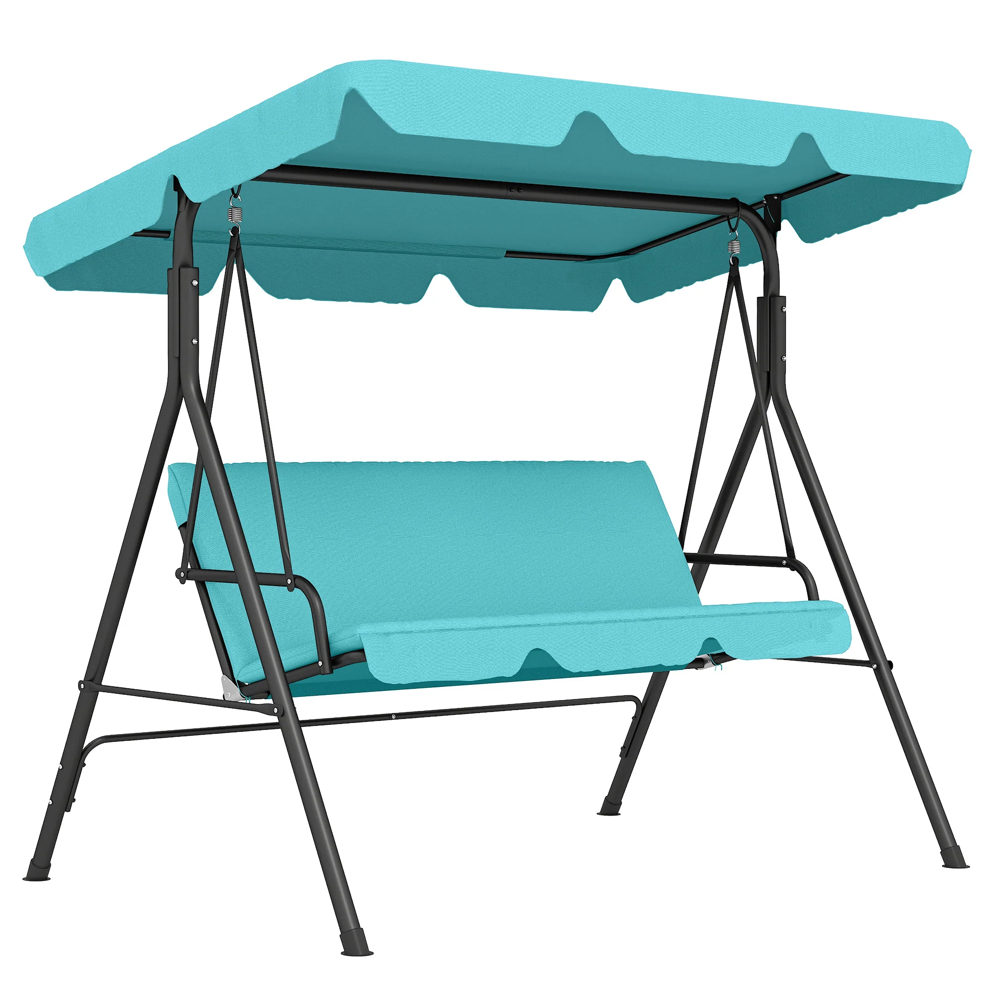 3 Seater Garden Swing Chair with Adjustable Canopy & Padded Seat, Blue - Image 12