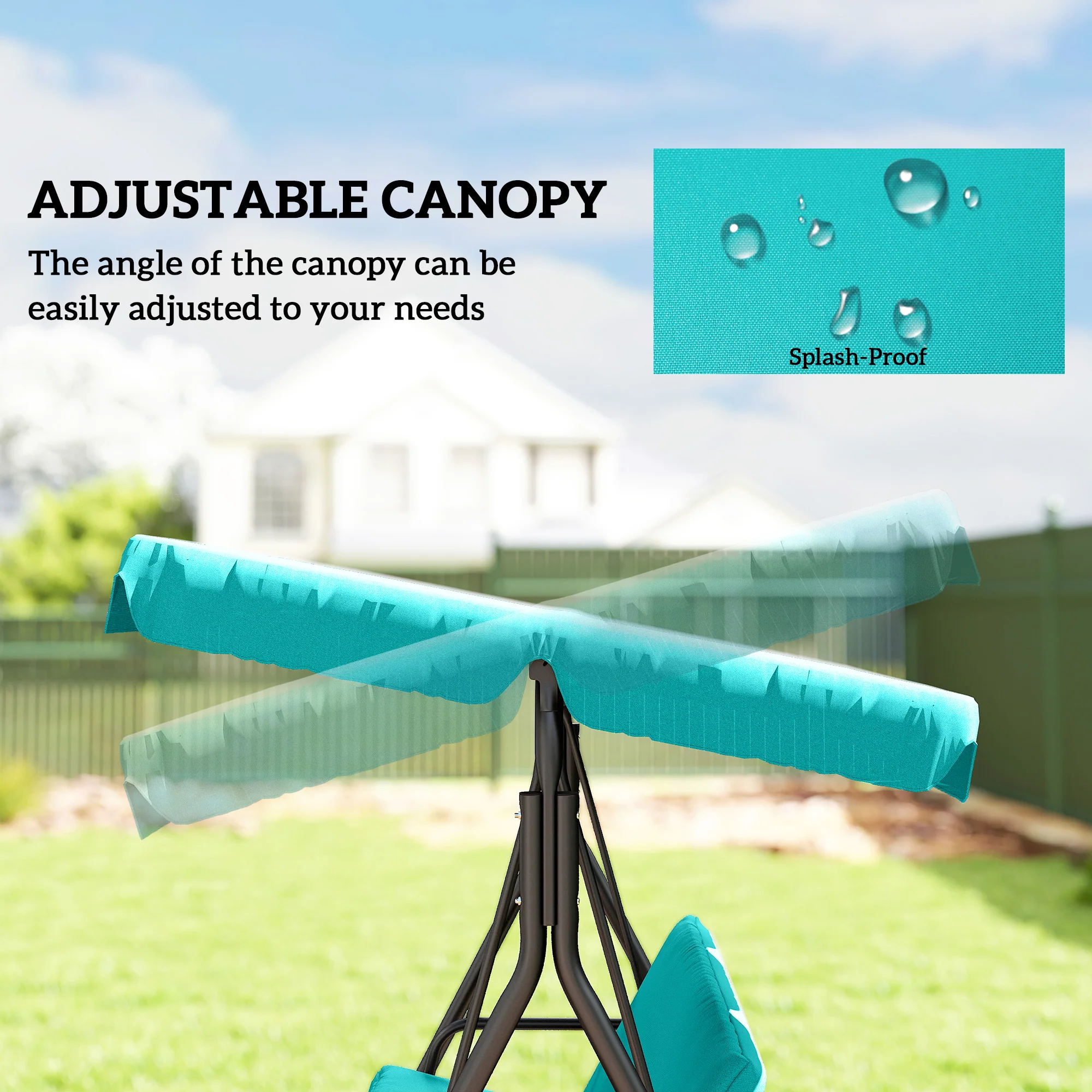 3 Seater Garden Swing Chair with Adjustable Canopy & Padded Seat, Blue - Image 6