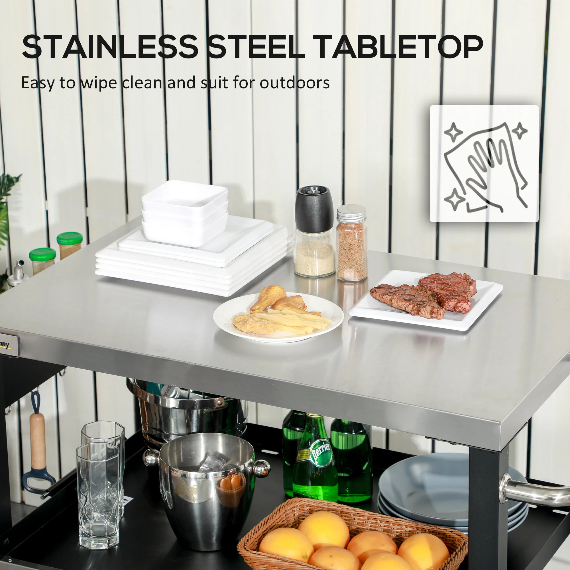 3-Shelf Grill Cart with Stainless Top & Wheels, 32" x 20.5", Black - Image 7