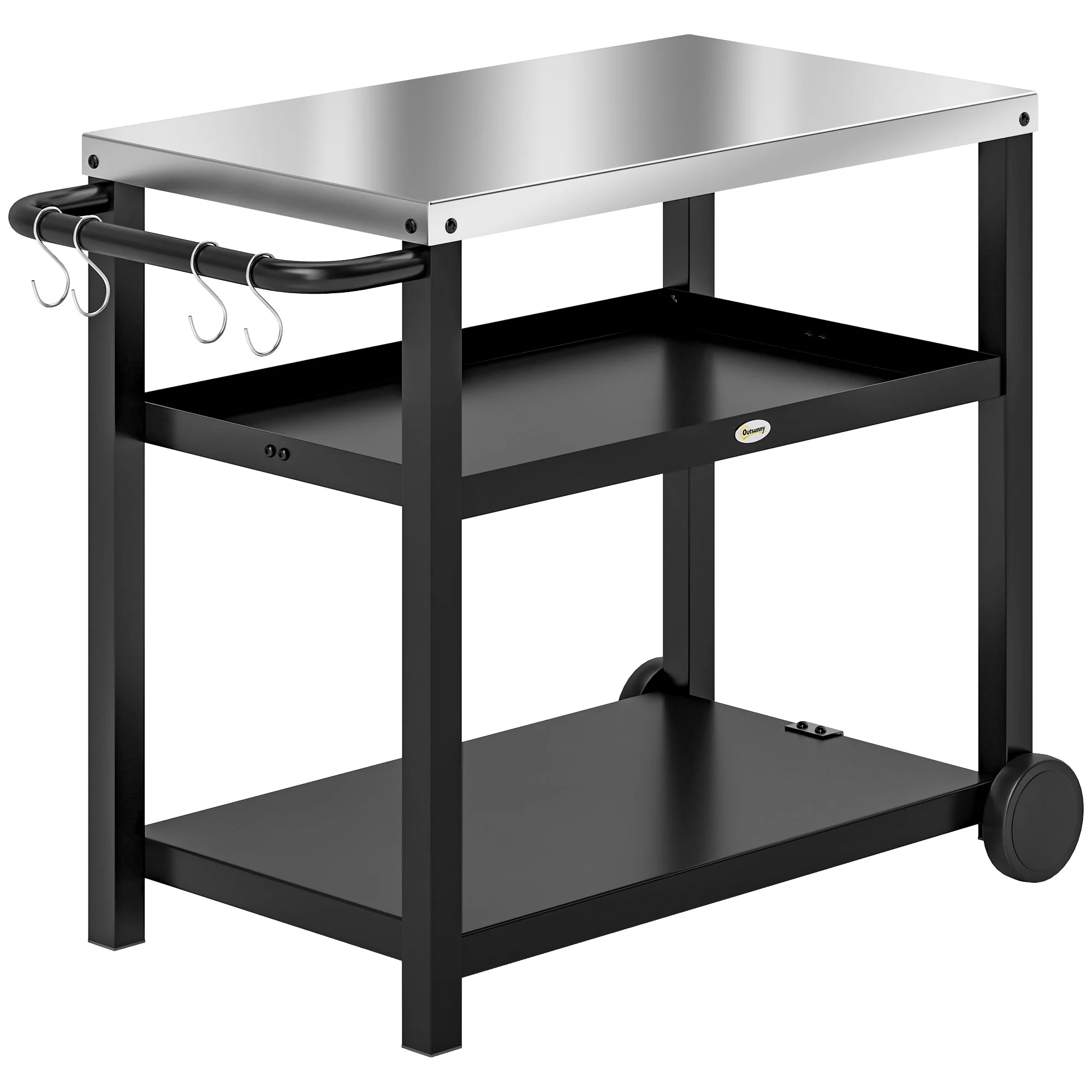 3-Shelf Stainless Steel Grill Cart with Wheels, Charcoal Grey - Image 2